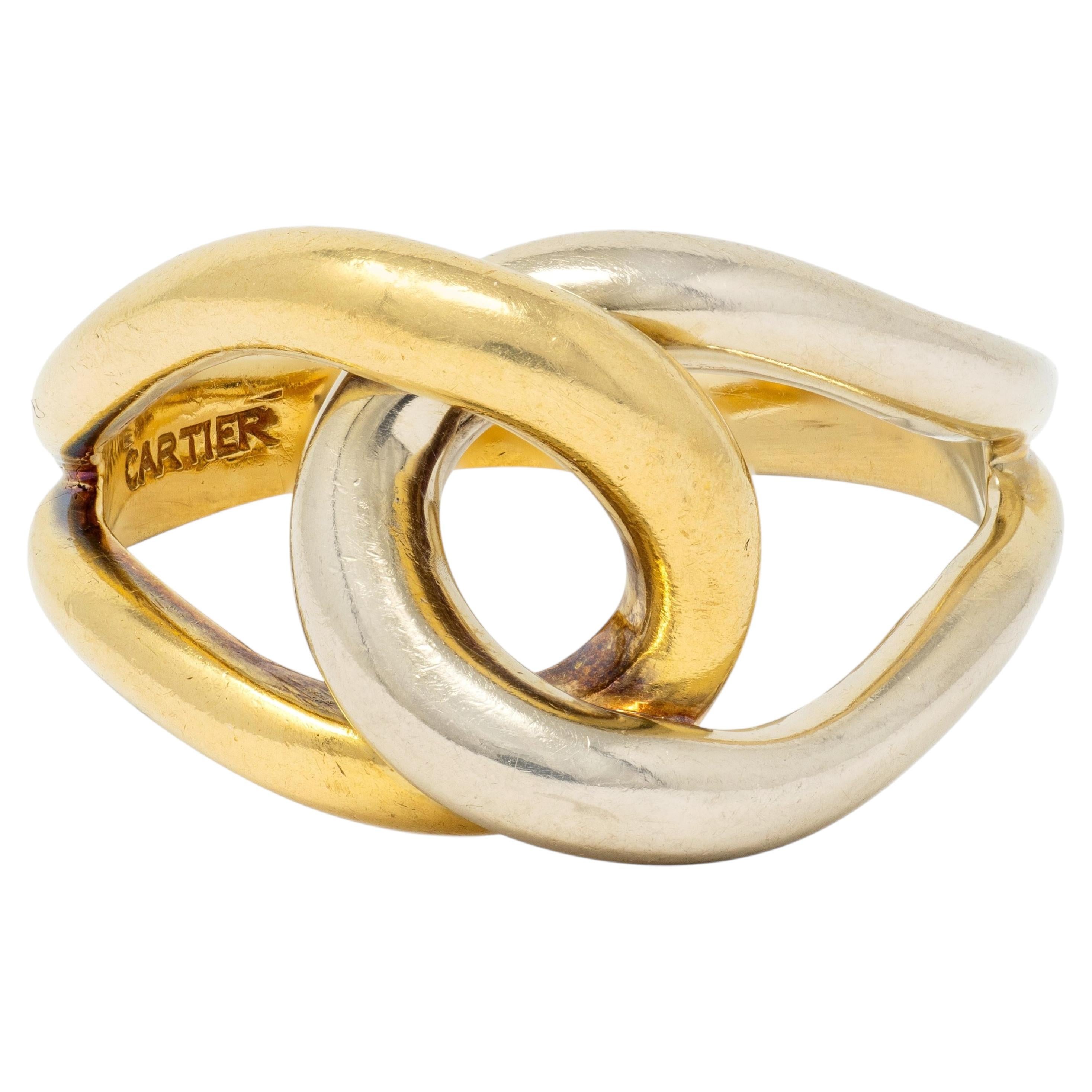 Cartier 1970's 18 Karat Two-Tone Yellow White Gold Vintage locking Loop Ring For Sale