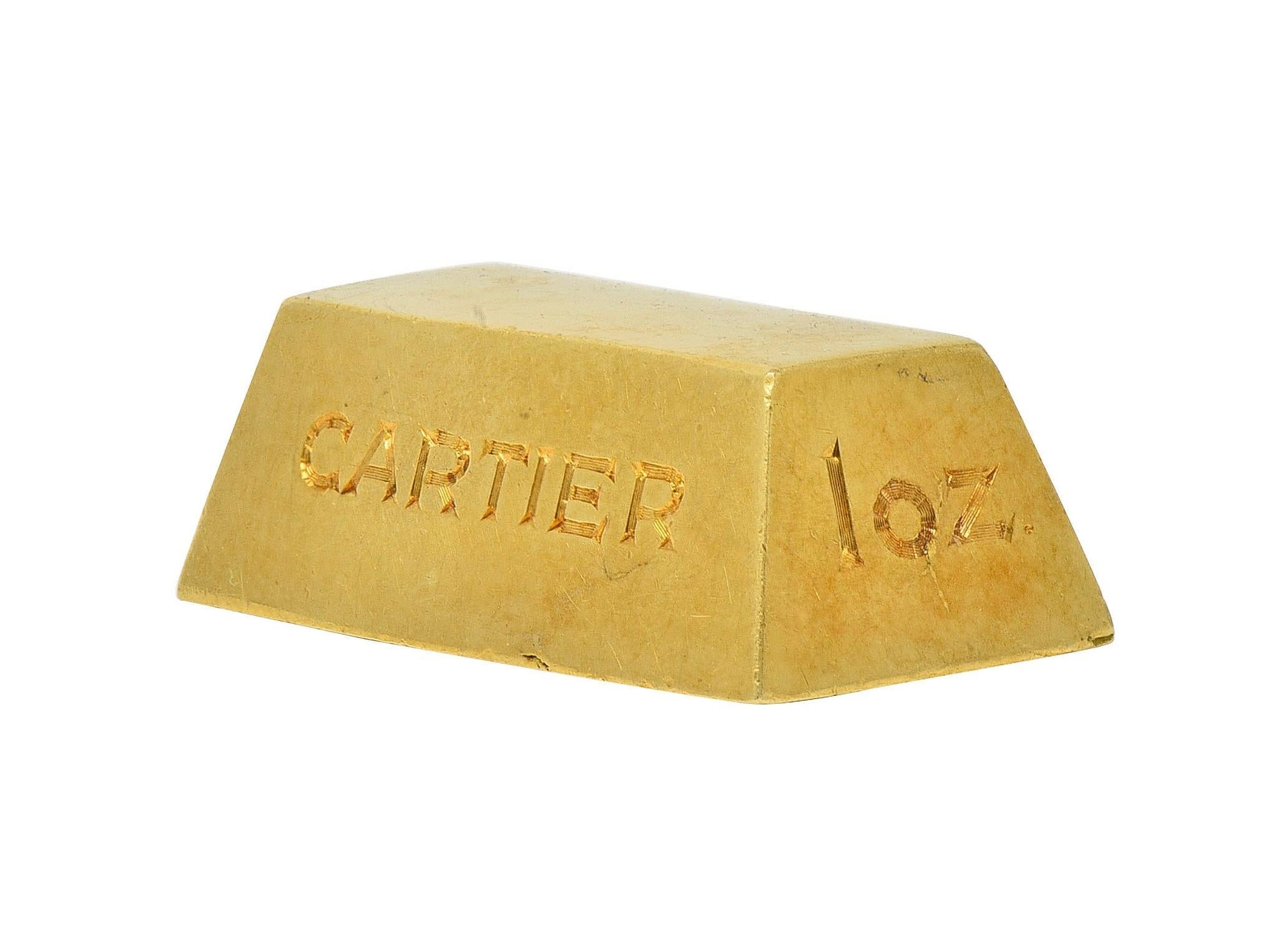 Cartier 1970's 18 Karat Yellow Gold Vintage 1 Ounce Gold Bar Ingot Pendant Charm In Excellent Condition For Sale In Philadelphia, PA