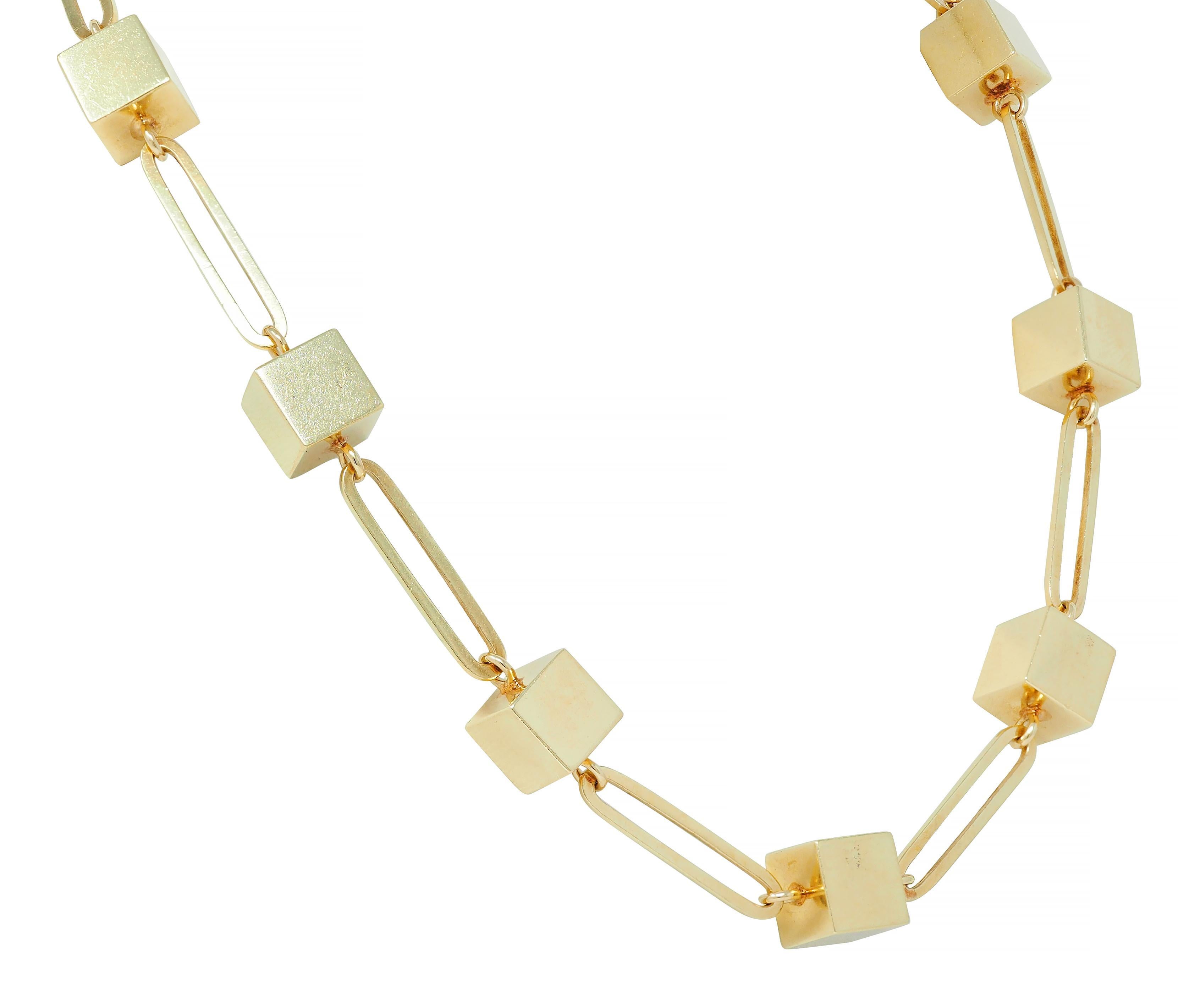 Women's or Men's Cartier 1970's 18 Karat Yellow Gold Vintage Cube Paperclip Link Chain Necklace