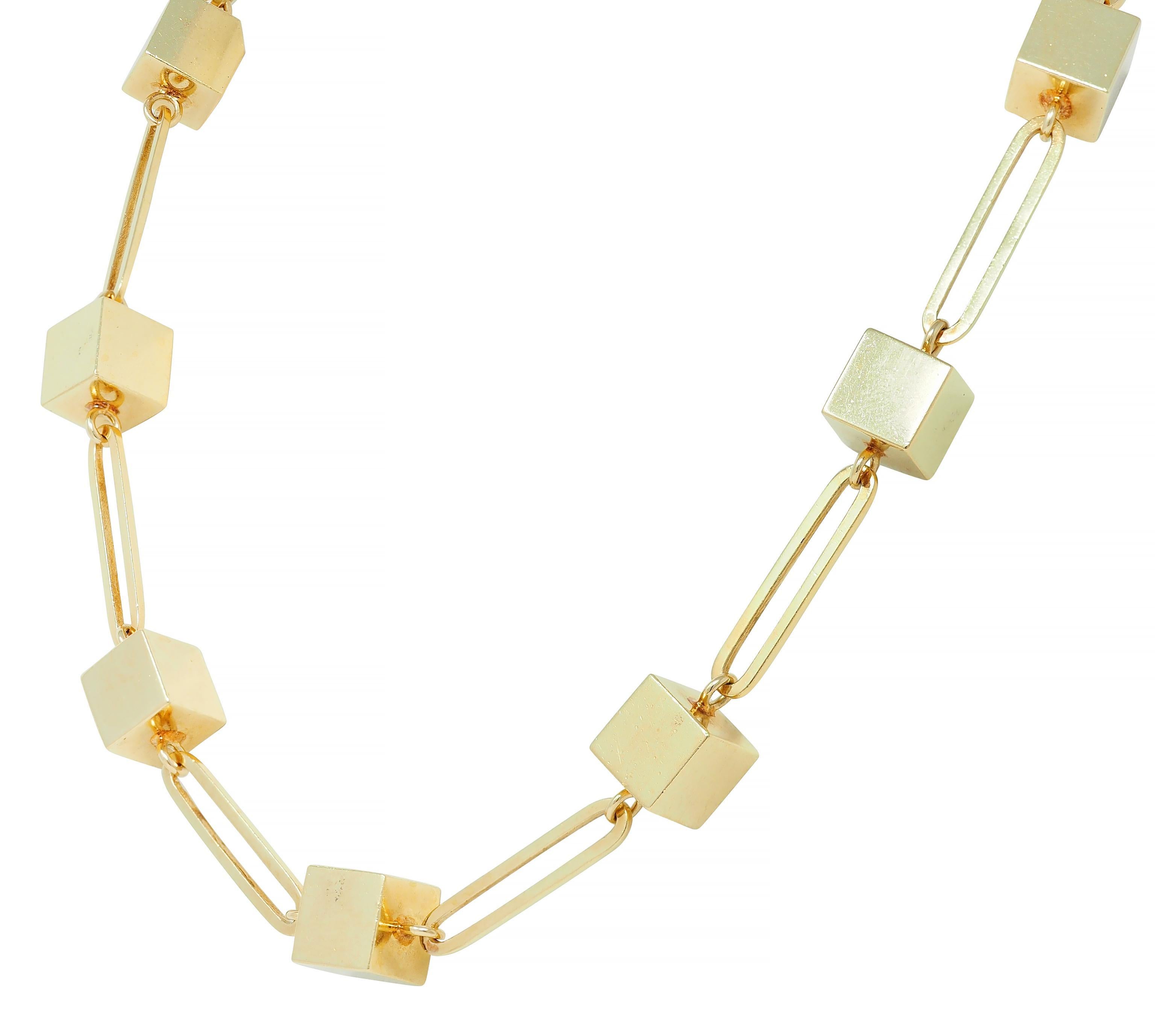 Cartier 1970's 18 Karat Yellow Gold Vintage Cube Paperclip Link Chain Necklace 2