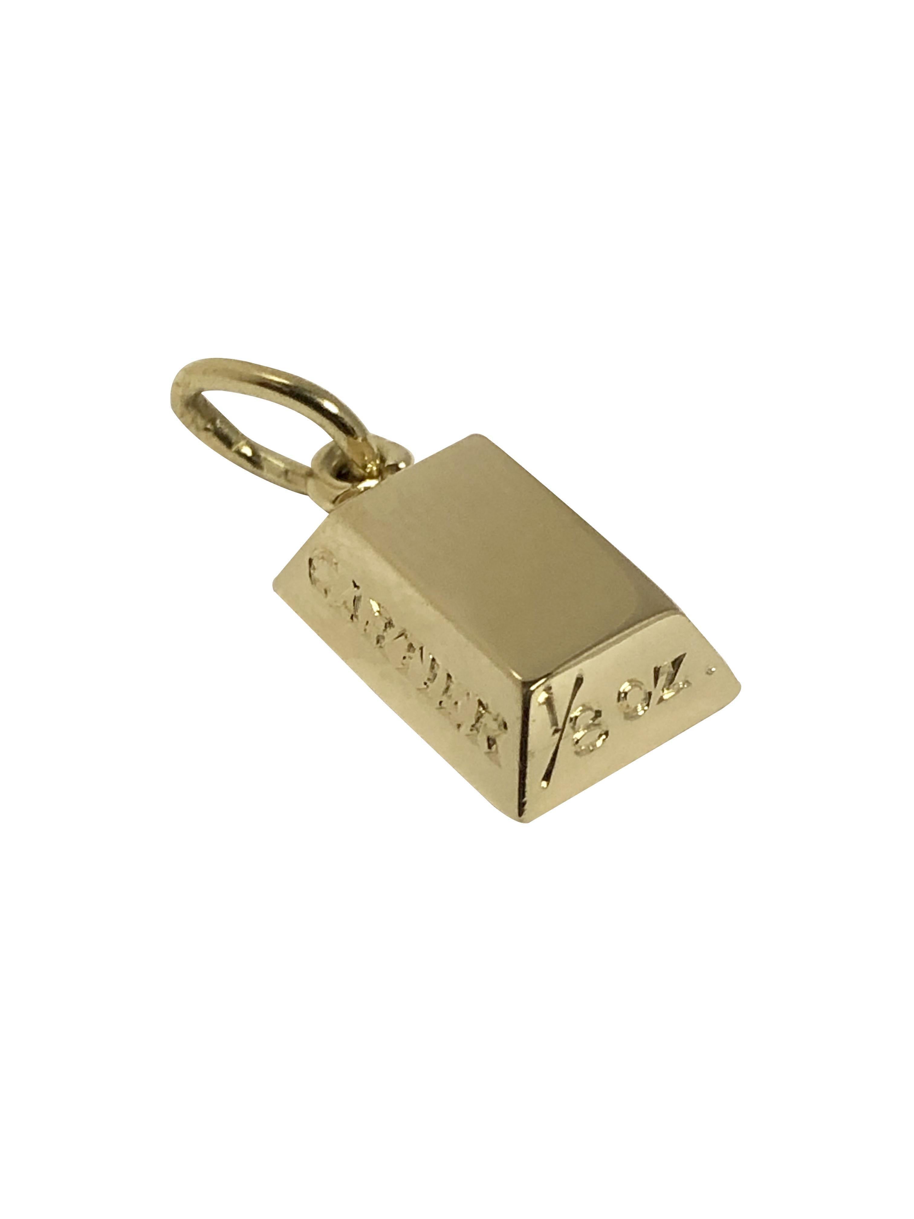 Women's or Men's CARTIER 1970s 18k Yellow Gold 1/8 Oz Ingot Charm Pendant Vintage