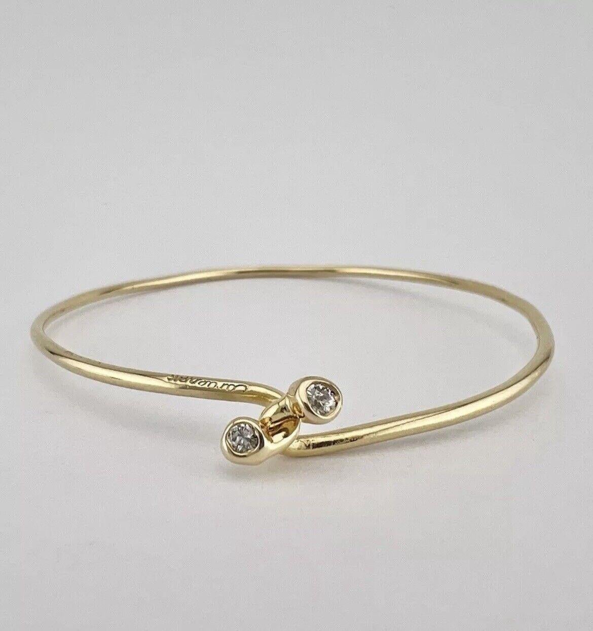 CARTIER 1970s 18k Yellow Gold & Diamond Wire Bangle Bracelet Vintage 2