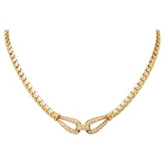 Cartier 1970's Diamond 18 Karat Yellow Gold Vintage Agrafe Station Necklace