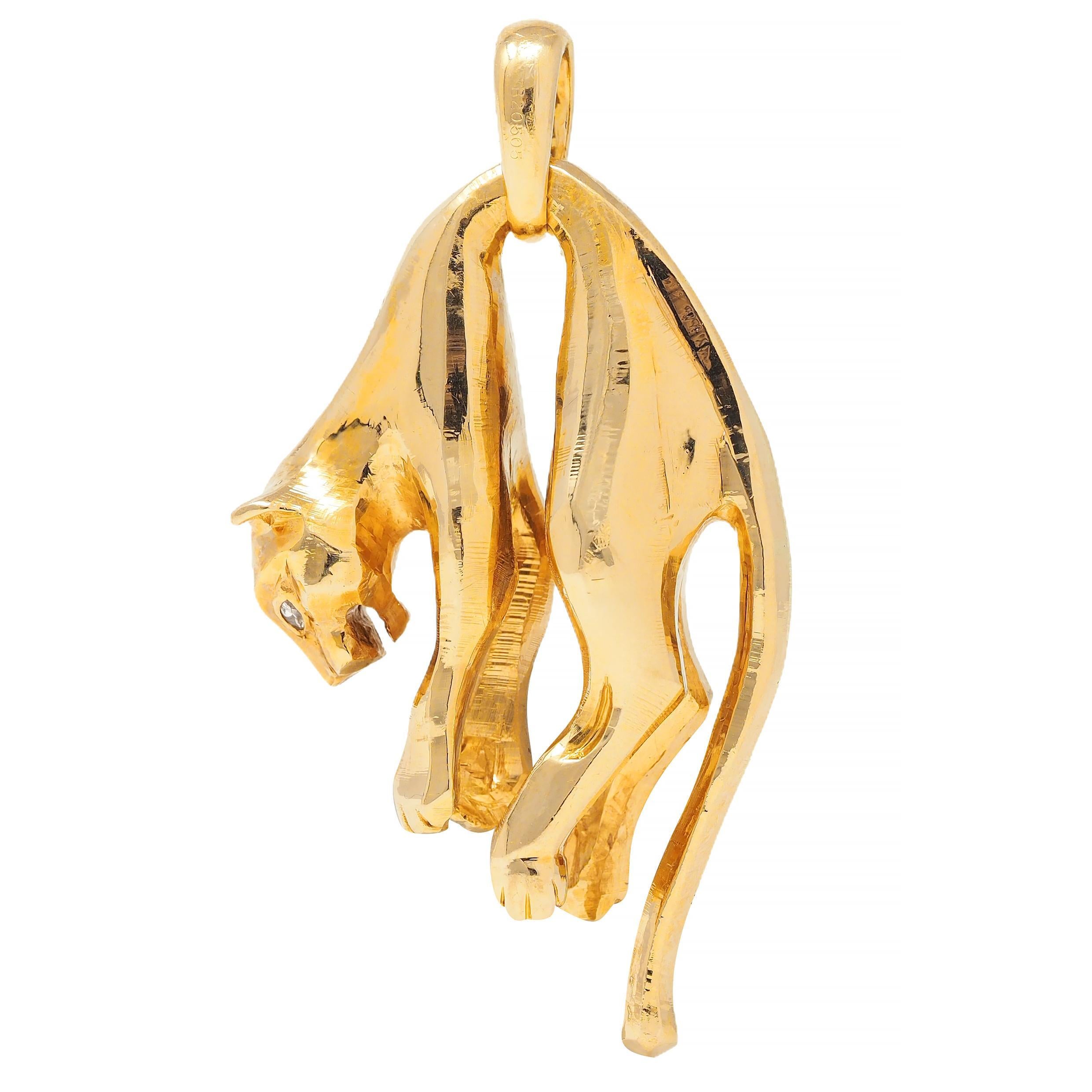 Brilliant Cut Cartier 1970's Diamond 18 Karat Yellow Gold Vintage Hanging Panthère Pendant