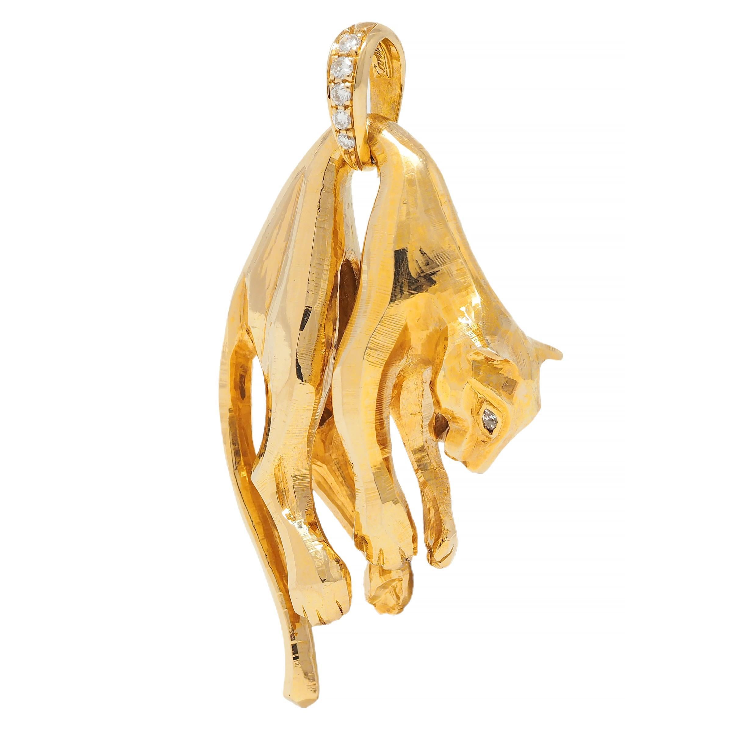 Cartier 1970's Diamond 18 Karat Yellow Gold Vintage Hanging Panthère Pendant In Excellent Condition In Philadelphia, PA