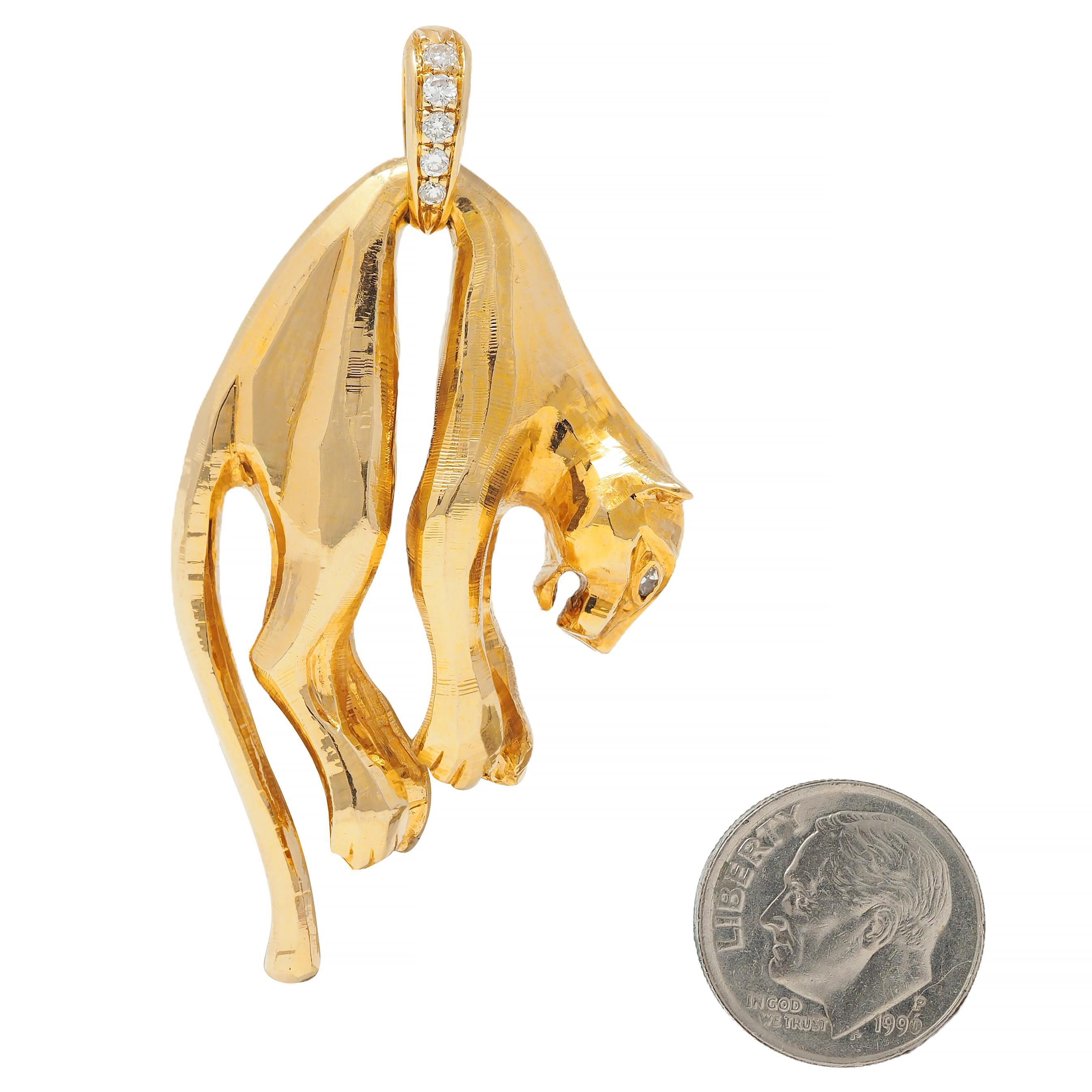 Women's or Men's Cartier 1970's Diamond 18 Karat Yellow Gold Vintage Hanging Panthère Pendant