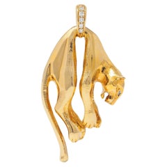 Cartier 1970's Diamond 18 Karat Yellow Gold Vintage Hanging Panthère Pendant