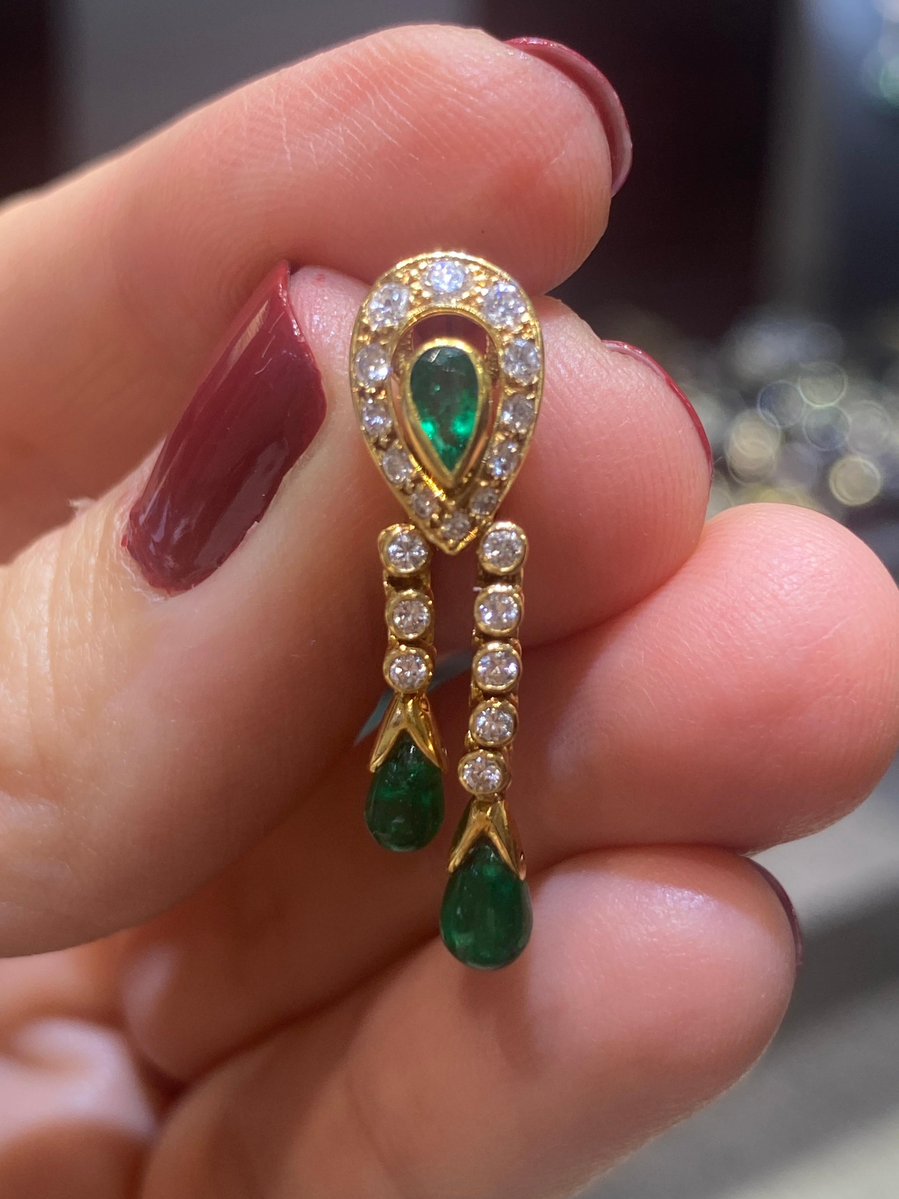 Contemporary Cartier 1970s diamond and emerald dangle earrings