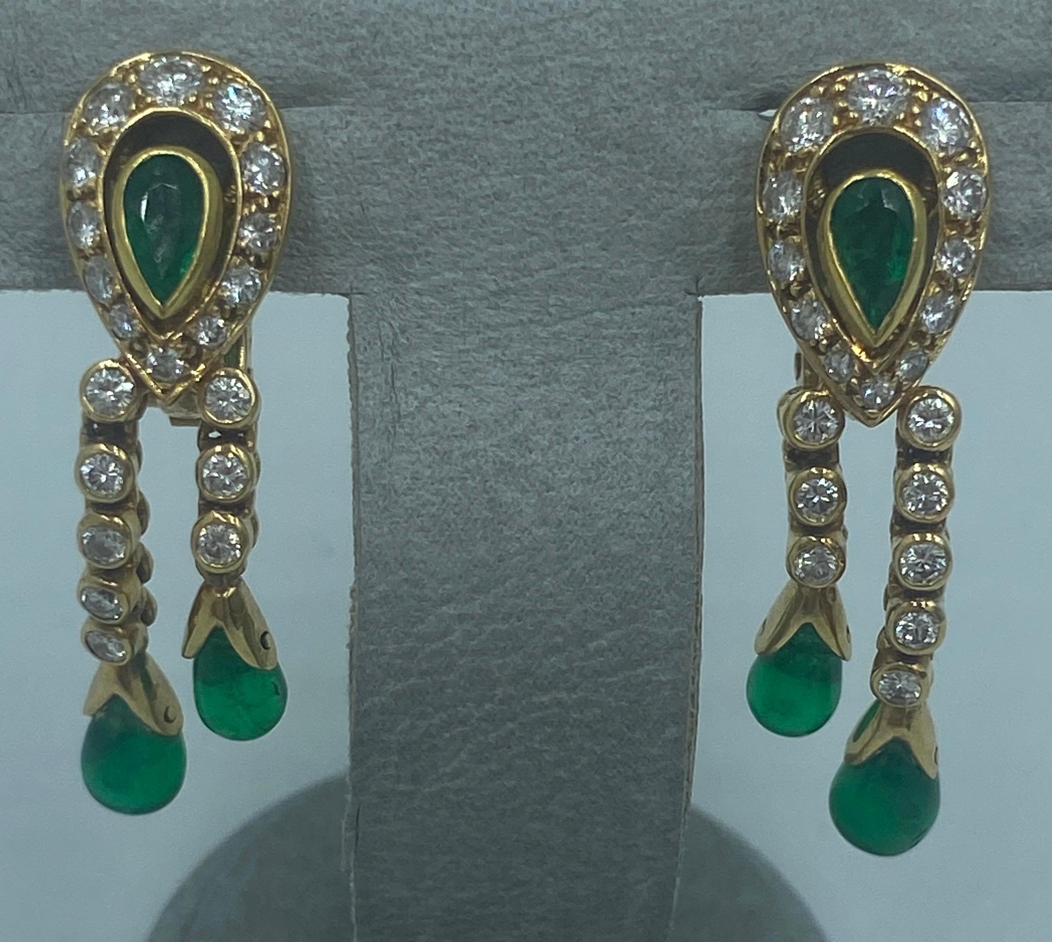 Cartier 1970s diamond and emerald dangle earrings 1