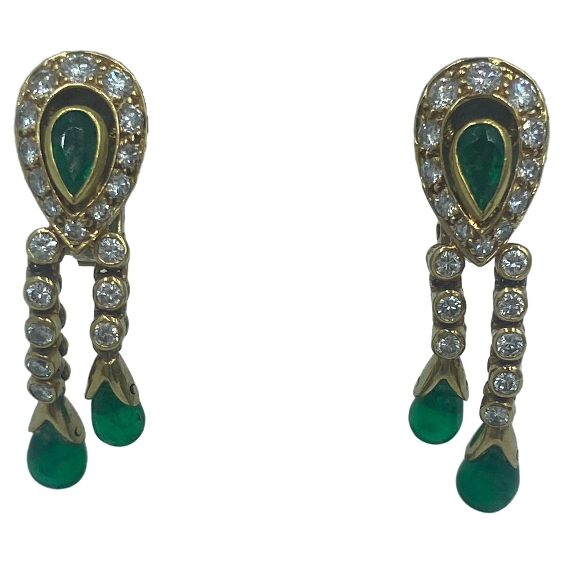 Cartier 1970s diamond and emerald dangle earrings