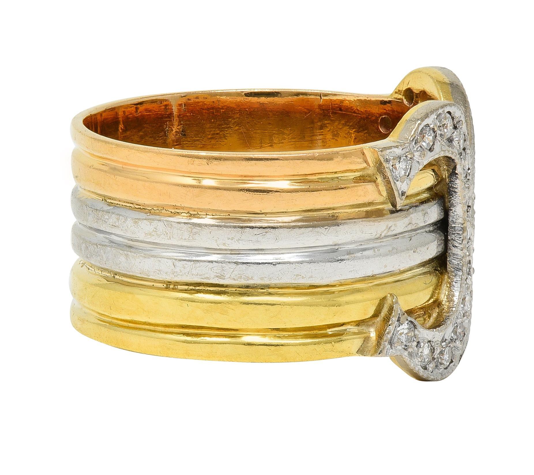 Taglio singolo Cartier 1970 Diamante Platino 18 Carati Tri-Oro Vintage Anello C.C. in vendita