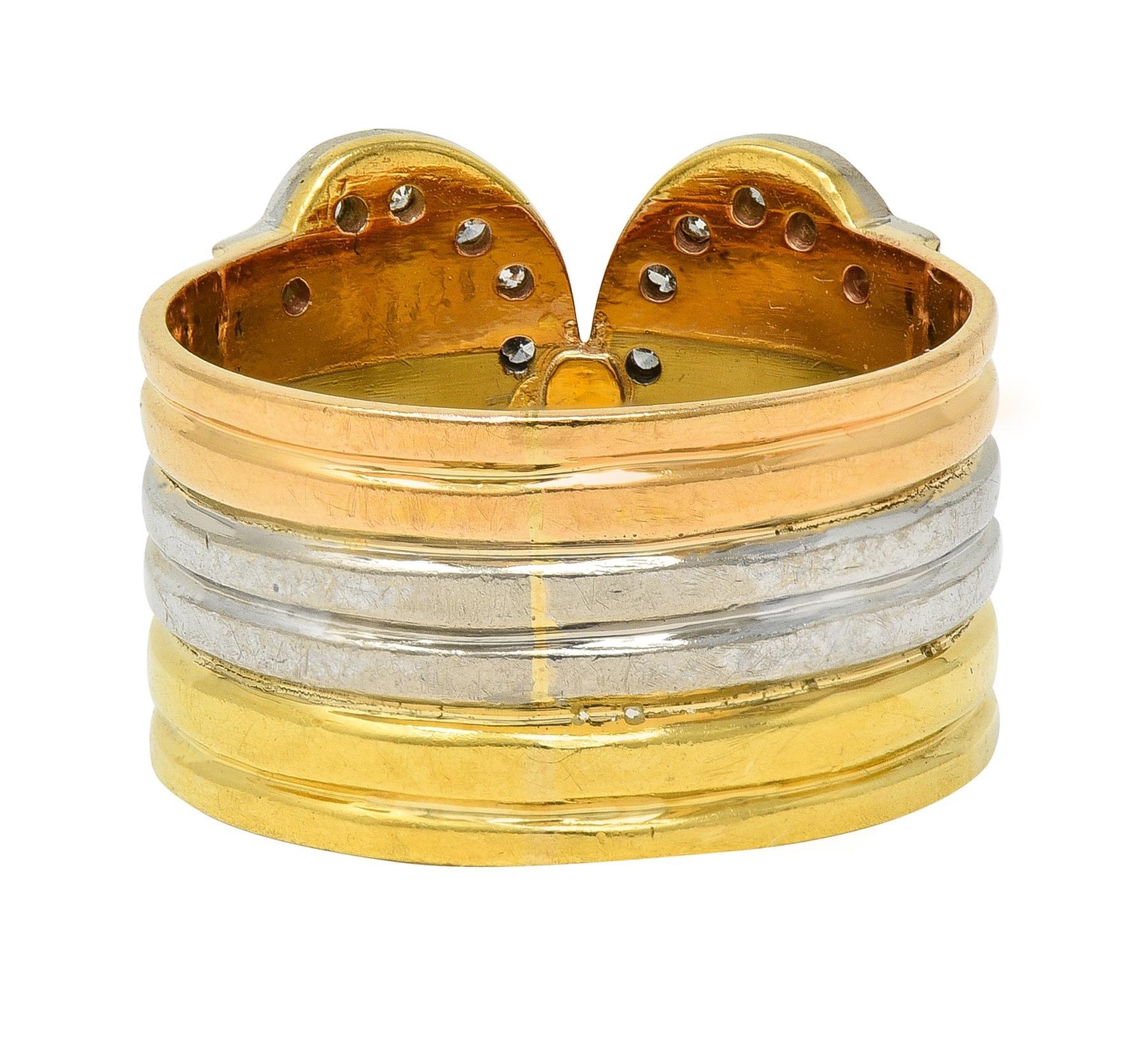 Cartier 1970 Diamante Platino 18 Carati Tri-Oro Vintage Anello C.C. In condizioni ottime in vendita a Philadelphia, PA