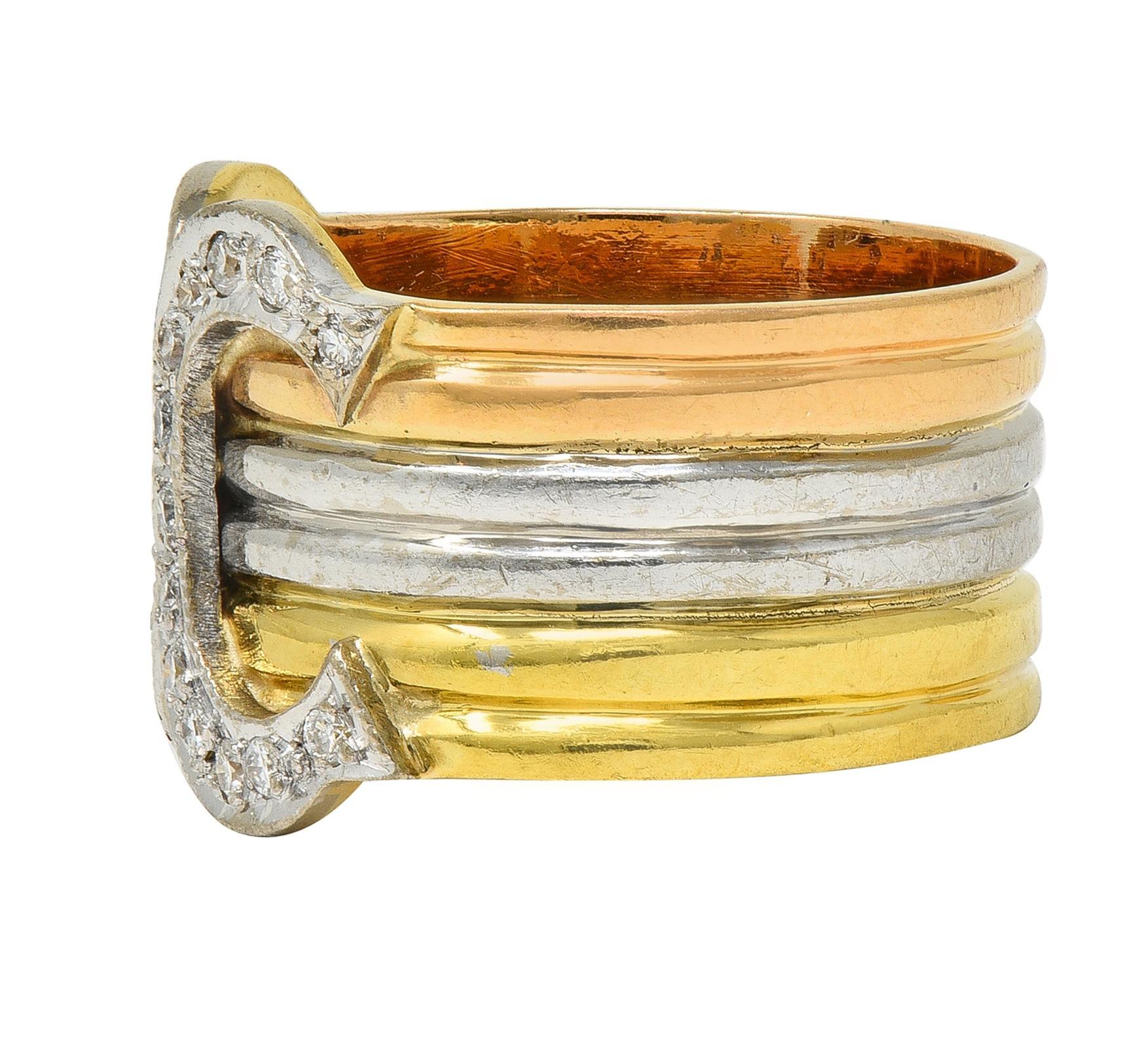 Donna Cartier 1970 Diamante Platino 18 Carati Tri-Oro Vintage Anello C.C. in vendita