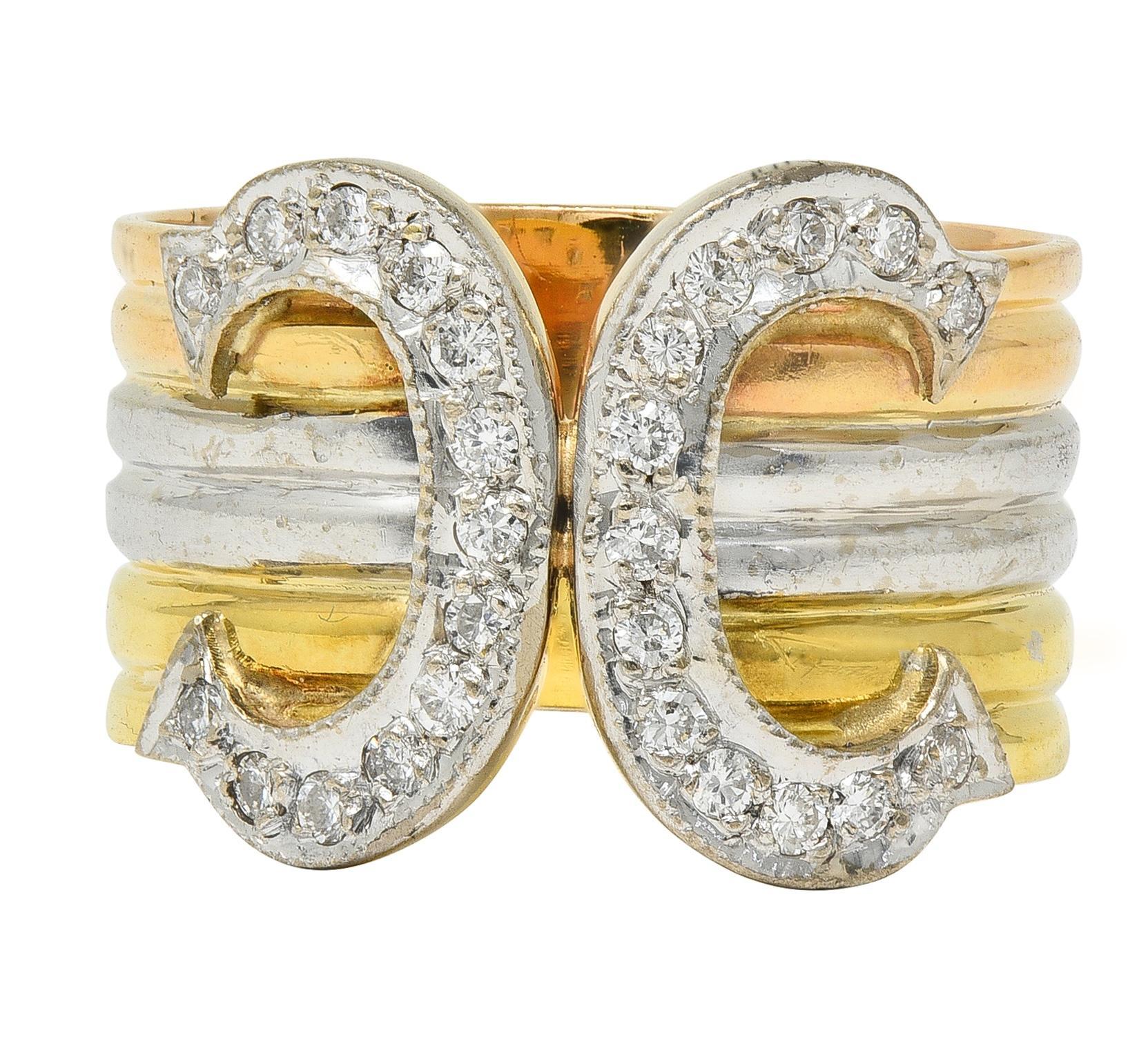 Cartier 1970 Diamante Platino 18 Carati Tri-Oro Vintage Anello C.C. in vendita