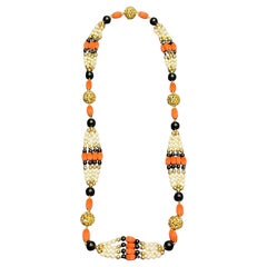 Cartier 1970s onyx, coral, pearl and 18k gold sautoire