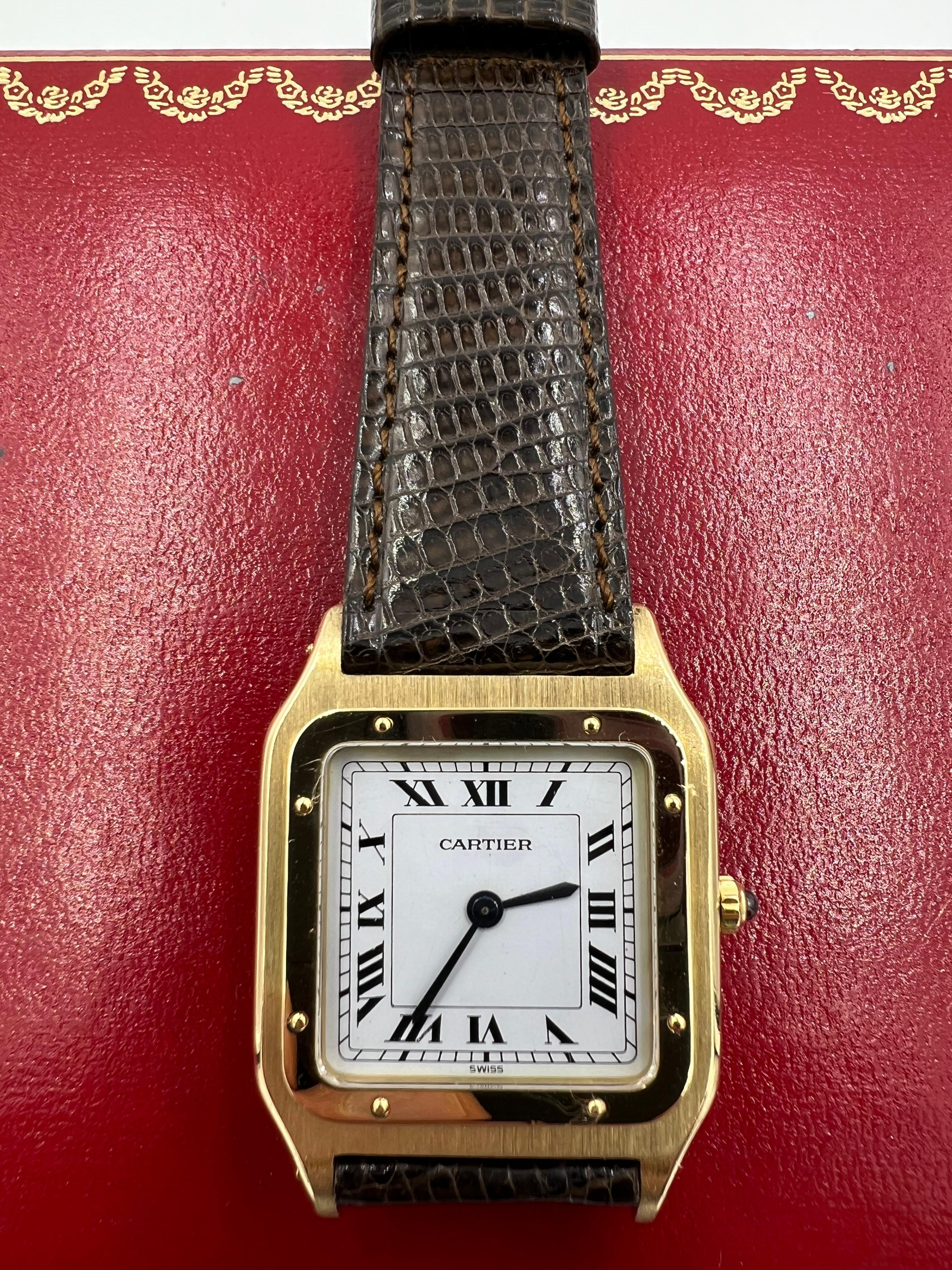 Women's or Men's Cartier 1970s Santos Dumont 18k Yellow Gold Wristwatch