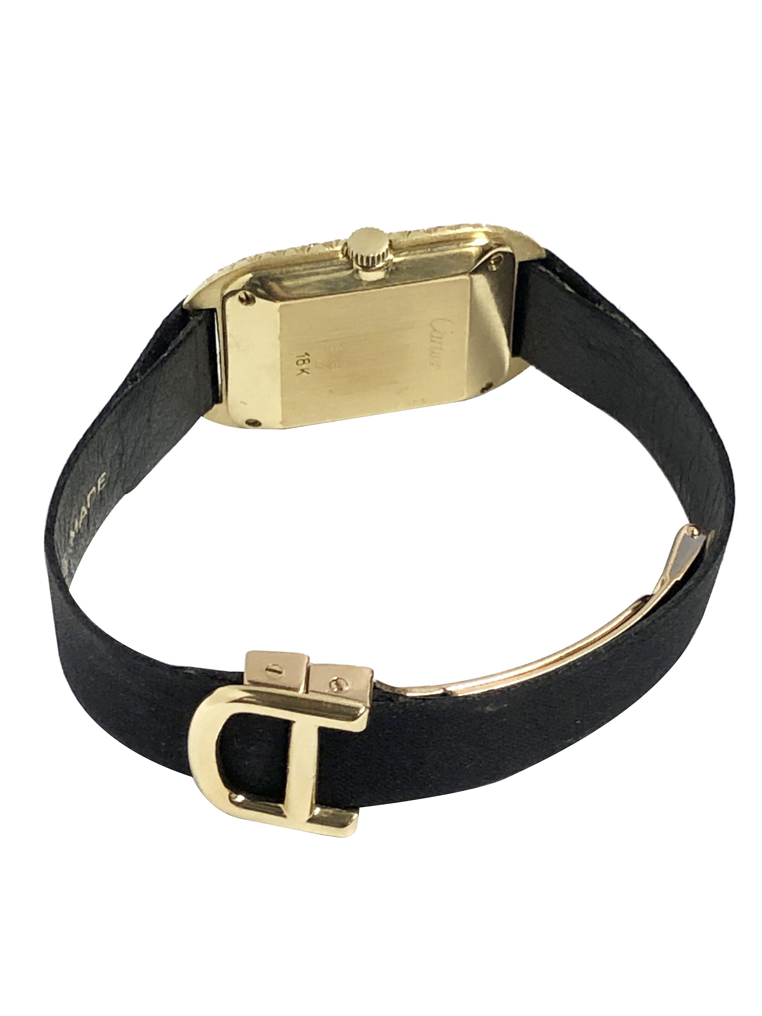 Montre-bracelet mécanique pour dames en or jaune et diamants, rare, de Cartier, datant des années 1970 en vente 1