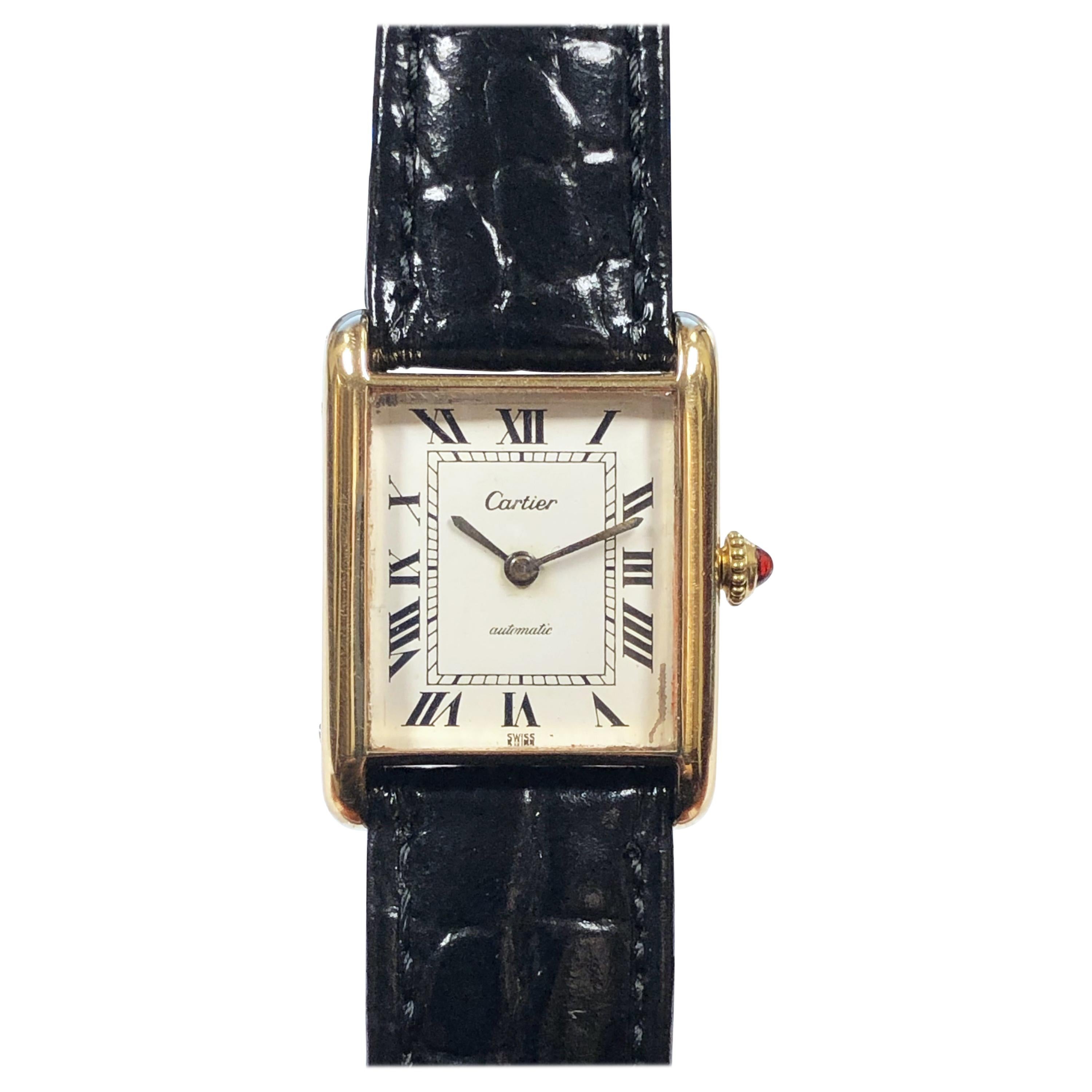 Cartier 1970s Scarce Yellow Gold Classic Tank Automatic Wristwatch
