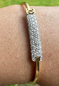 CARTIER 1970s Vintage 18k YG, Platinum & Diamond Logo Bangle Bracelet Rare
