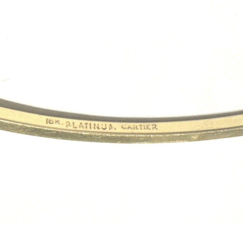 CARTIER 1970s Vintage 18k YG, Platinum & Diamond Logo Bangle Bracelet Rare For Sale 2