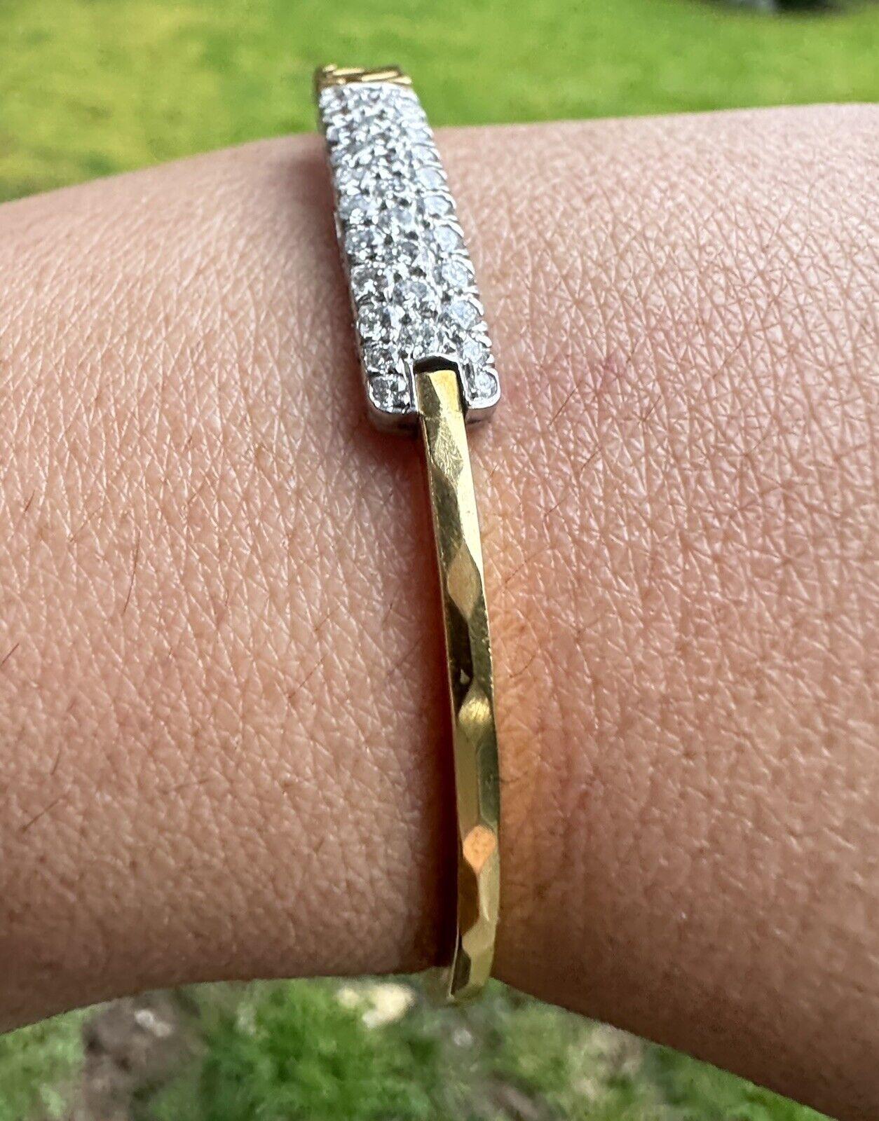 CARTIER 1970s Vintage 18k YG, Platinum & Diamond Logo Bangle Bracelet Rare 3