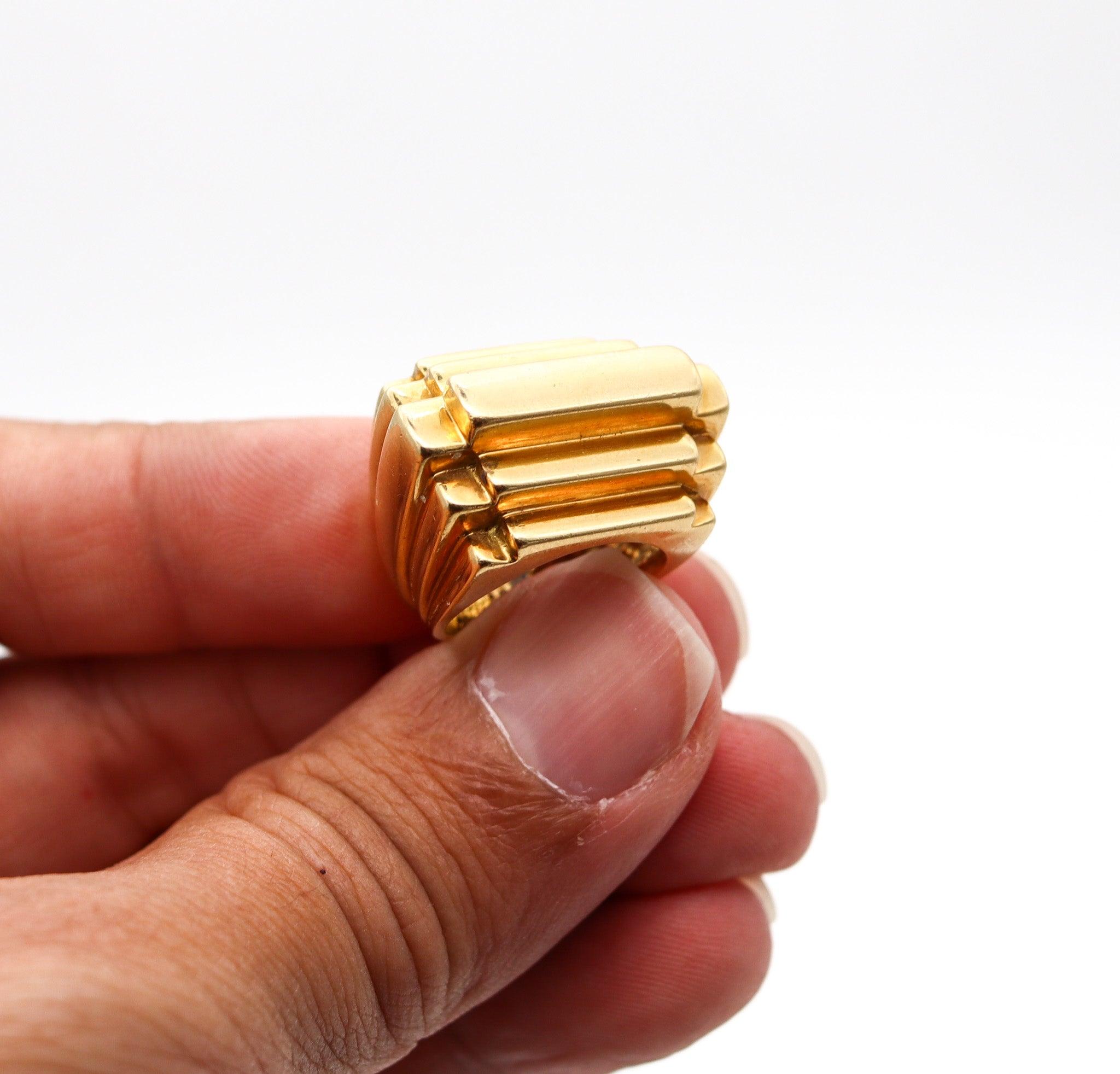 CARTIER 1971 By Aldo Cipullo Ziggurat Stepped Cocktail Ring In 18Kt Yellow Gold 5