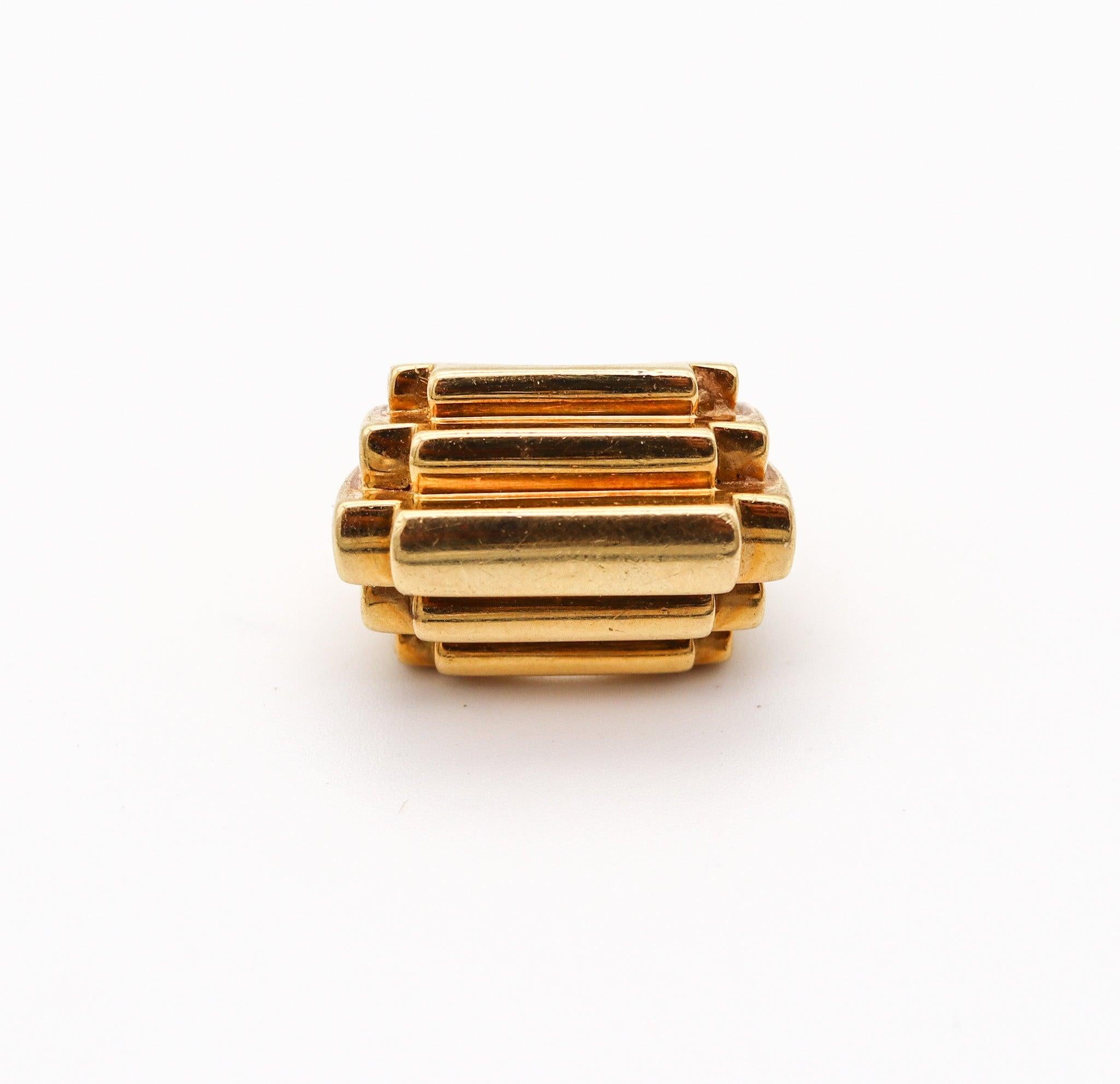 Women's or Men's CARTIER 1971 By Aldo Cipullo Ziggurat Stepped Cocktail Ring In 18Kt Yellow Gold