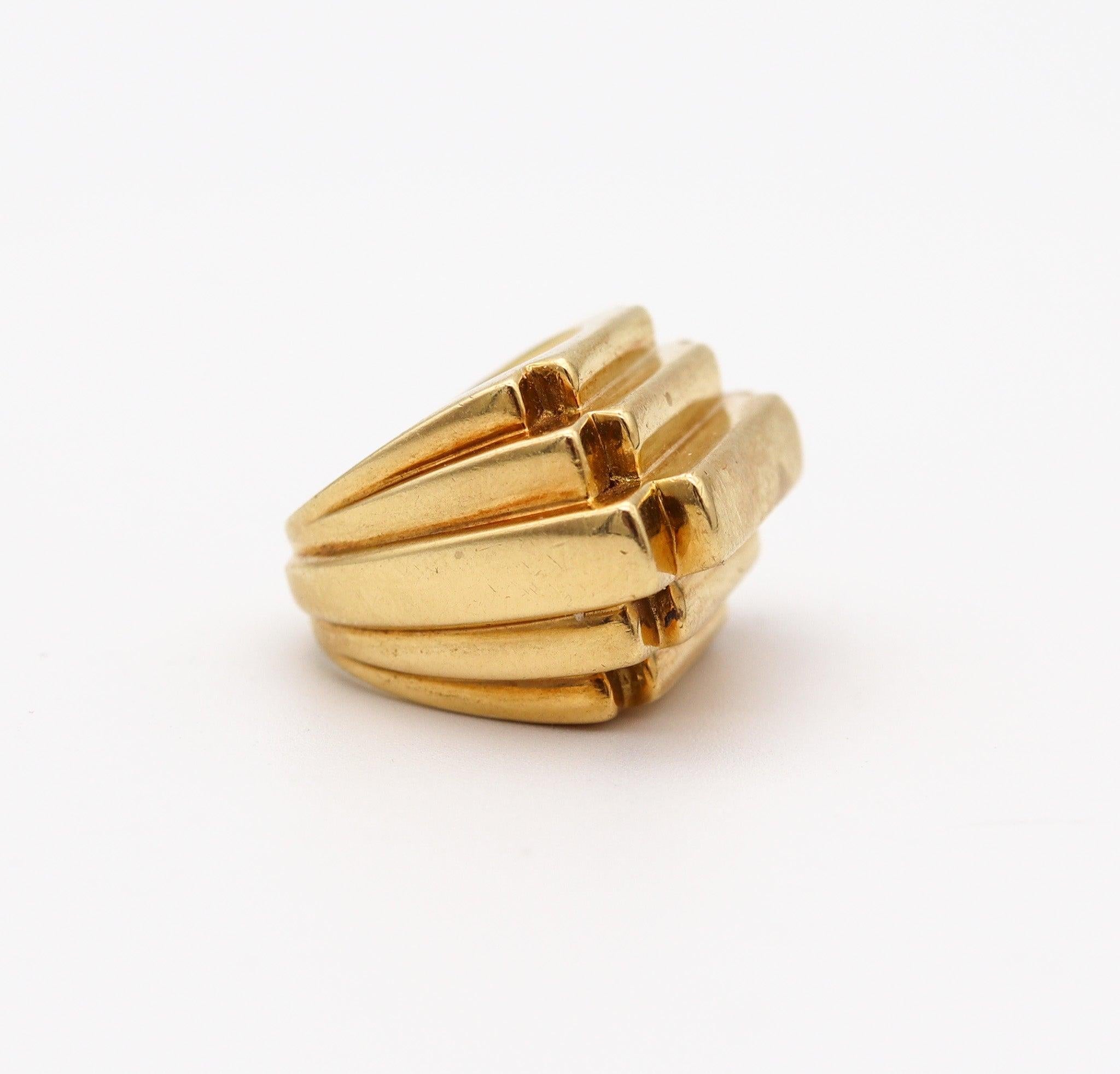 CARTIER 1971 By Aldo Cipullo Ziggurat Stepped Cocktail Ring In 18Kt Yellow Gold 1