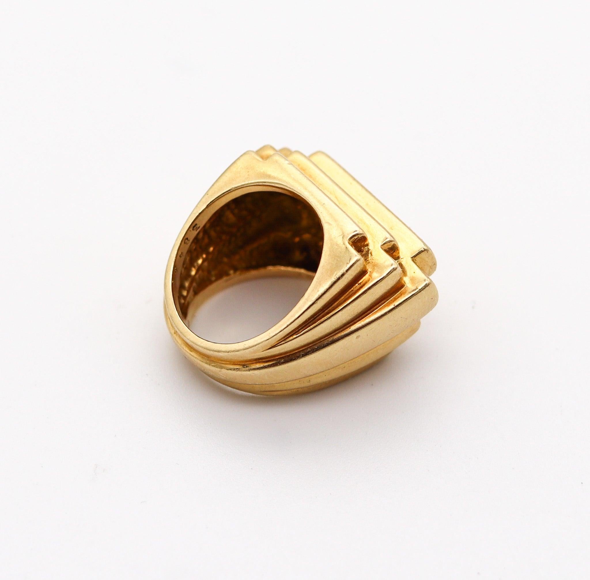 CARTIER 1971 By Aldo Cipullo Ziggurat Stepped Cocktail Ring In 18Kt Yellow Gold 2