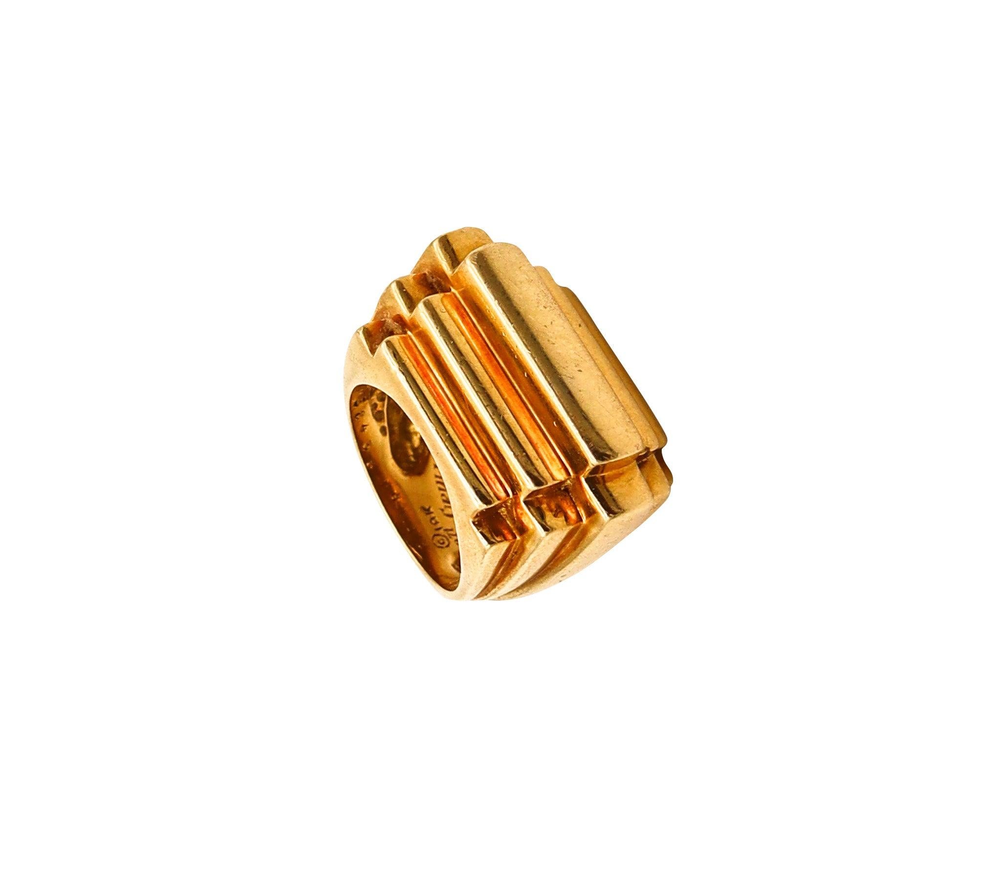 CARTIER 1971 By Aldo Cipullo Ziggurat Stepped Cocktail Ring In 18Kt Yellow Gold 3