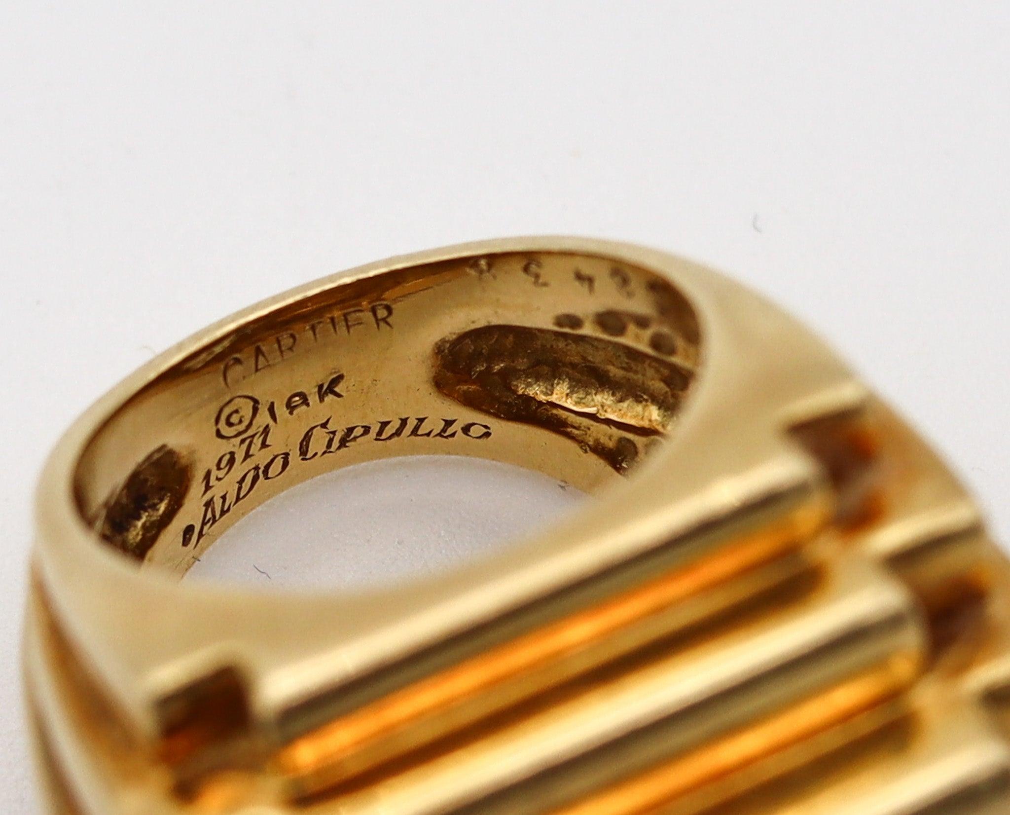 CARTIER 1971 By Aldo Cipullo Ziggurat Stepped Cocktail Ring In 18Kt Yellow Gold 4