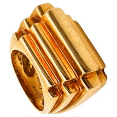 CARTIER 1971 By Aldo Cipullo Ziggurat Stepped Cocktail Ring In 18Kt Yellow Gold