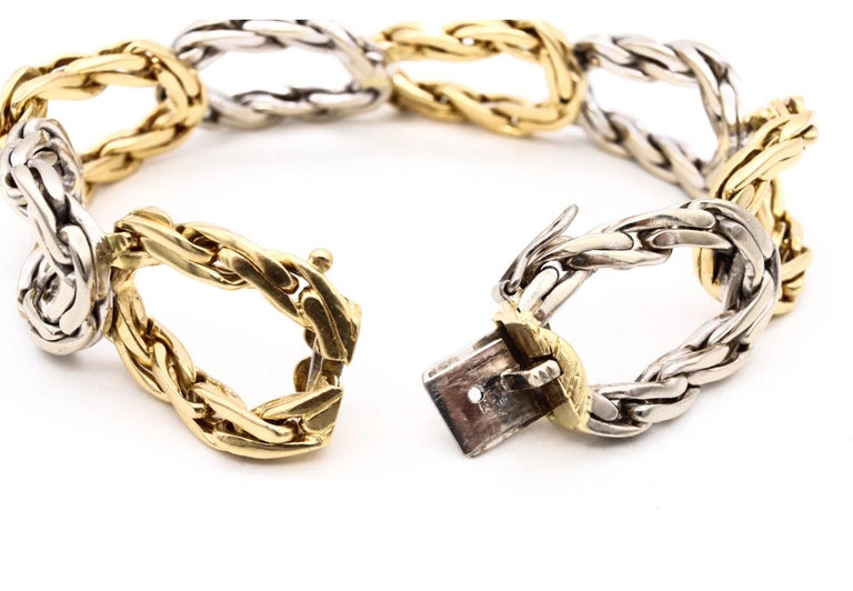 Women's or Men's Cartier 1971 London Bracelet With Braided Links In 18Kt Yellow & White Gold For Sale