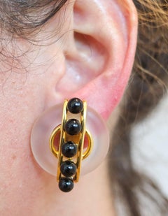 CARTIER 1972 Aldo Cipullo Earrings In 18Kt Yellow Gold With Rock Quartz & Onyx