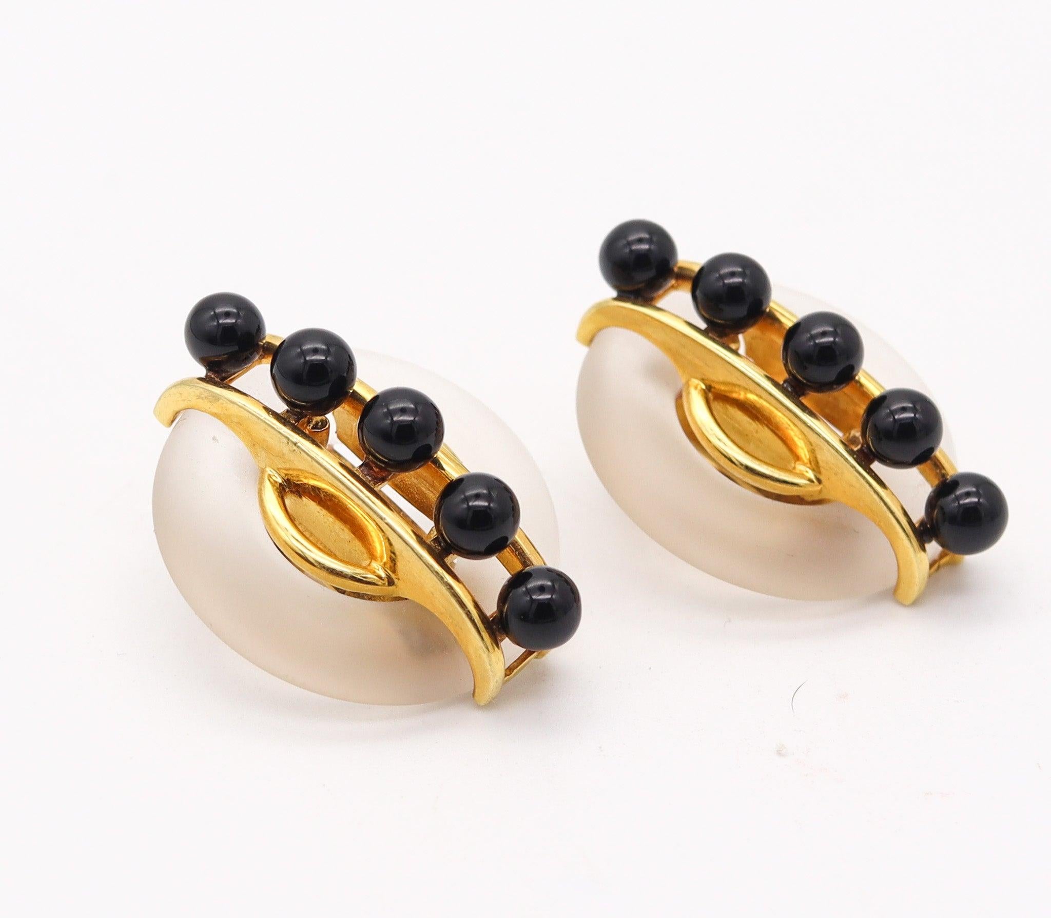 CARTIER 1972 Aldo Cipullo-Ohrringe aus 18 Karat Gelbgold mit Bergquarz und Onyx (Cabochon) im Angebot