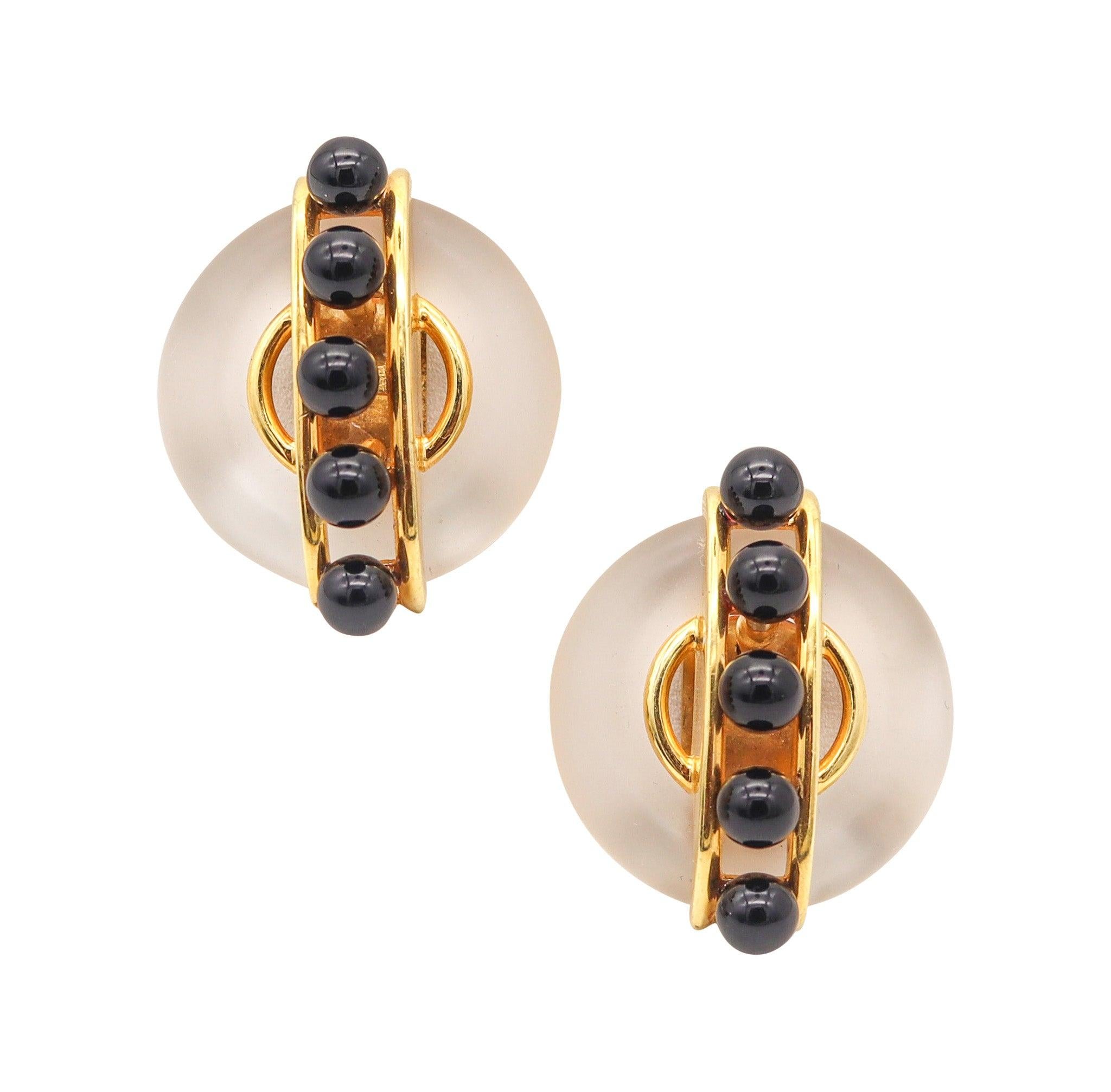 CARTIER 1972 Aldo Cipullo-Ohrringe aus 18 Karat Gelbgold mit Bergquarz und Onyx im Angebot