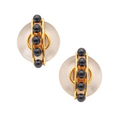 CARTIER 1972 Aldo Cipullo Earrings In 18Kt Yellow Gold With Rock Quartz & Onyx
