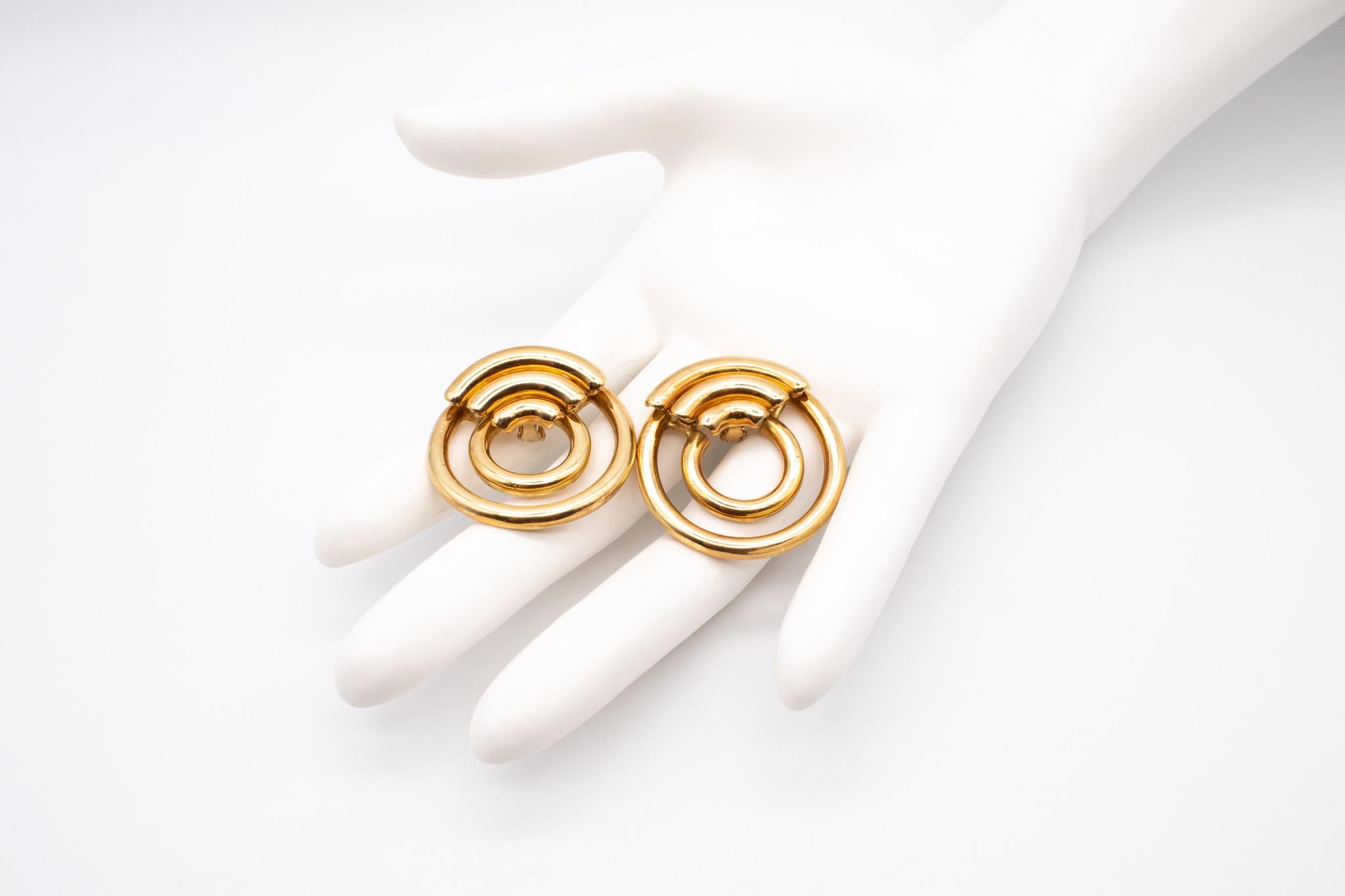 Modernist Cartier 1972 Aldo Cipullo Geometric Circled Large Earrings in Solid 18Kt Gold