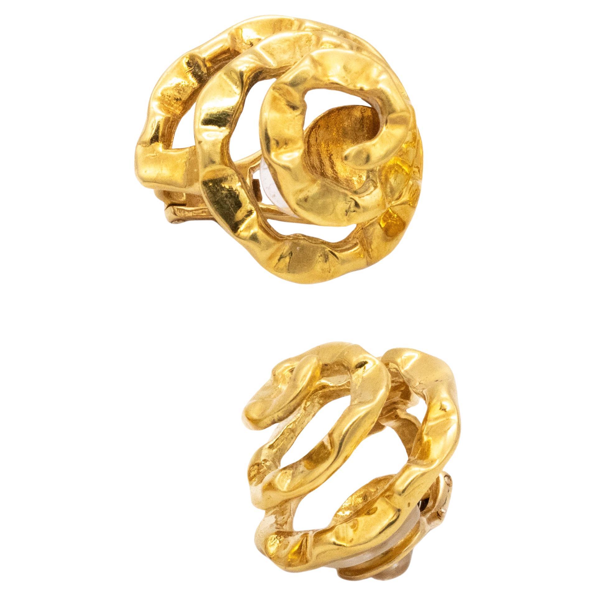 Cartier 1972 by Aldo Cipullo Spirals Swirls Clips Earrings in Textured 18Kt Gold