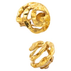 Cartier 1972 by Aldo Cipullo Spirals Swirls Clips Earrings in Textured 18Kt Gold