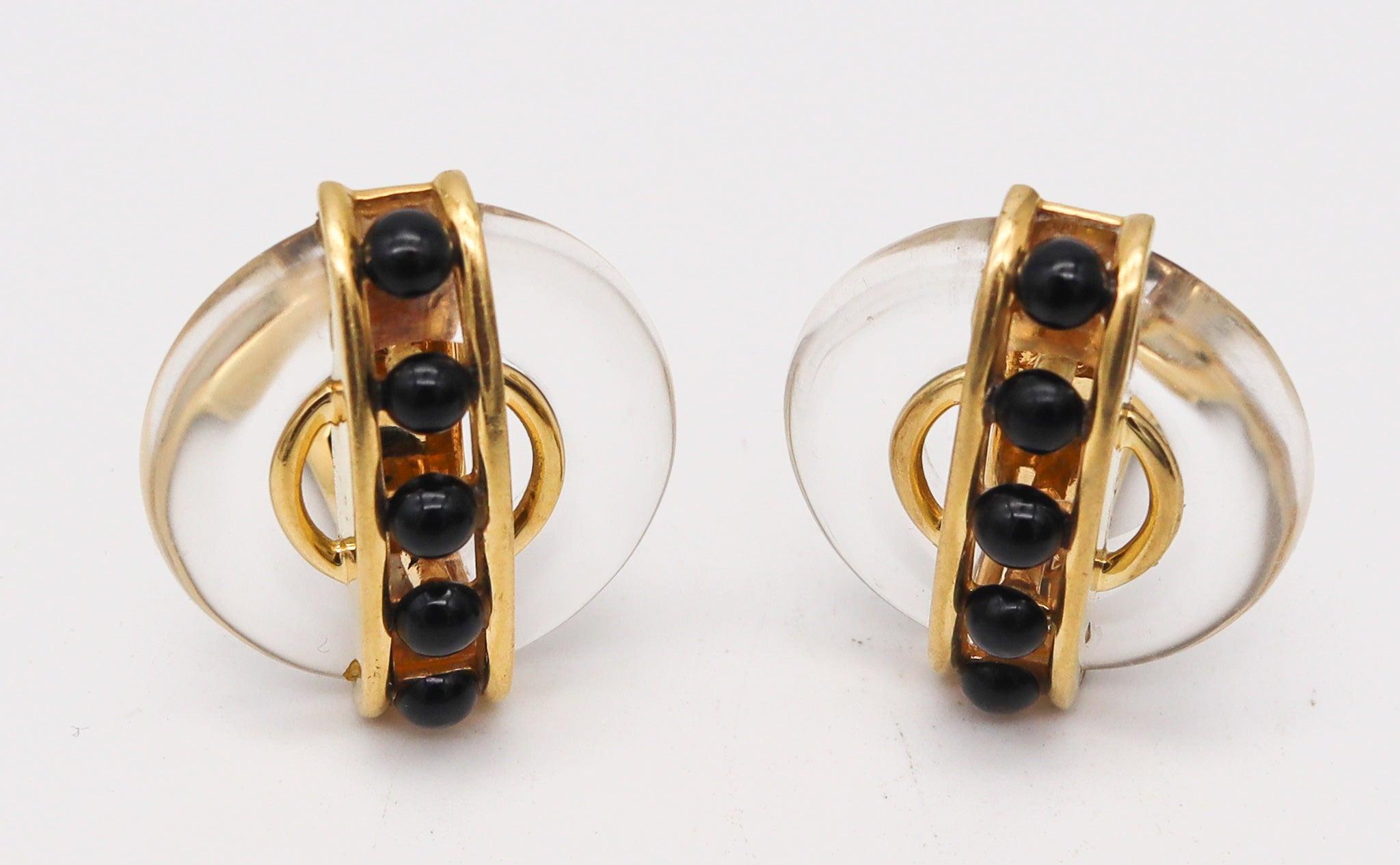 CARTIER 1973 Pendientes Aldo Cipullo de oro amarillo de 18 quilates con cristal de roca y ónice Modernista en venta