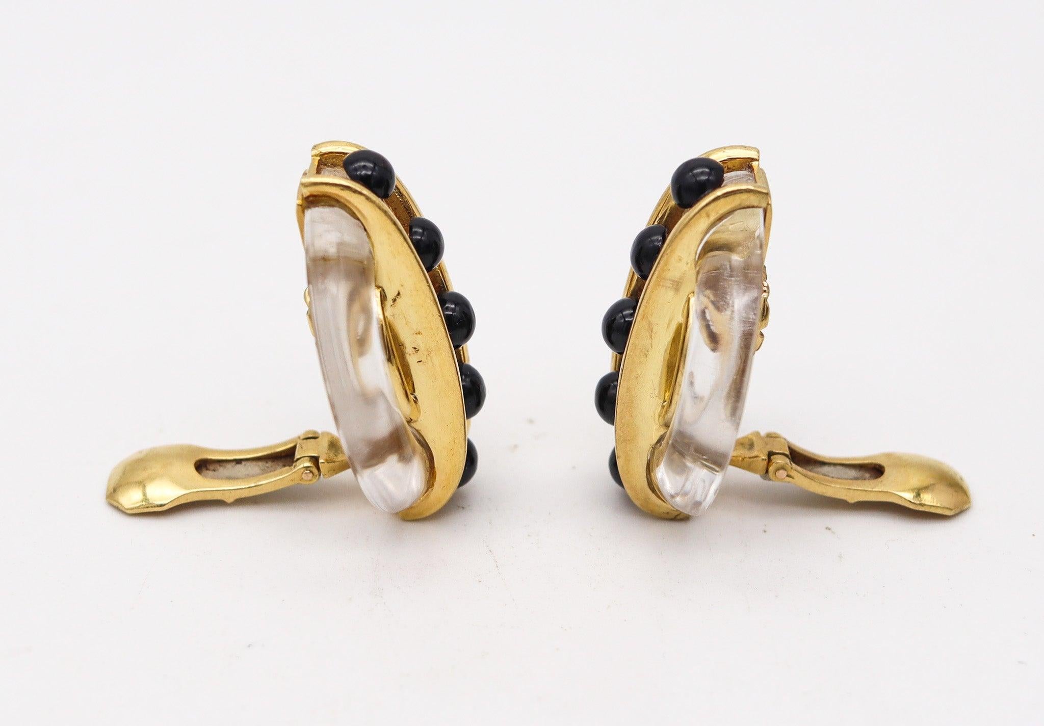 CARTIER 1973 Pendientes Aldo Cipullo de oro amarillo de 18 quilates con cristal de roca y ónice Cabujón en venta