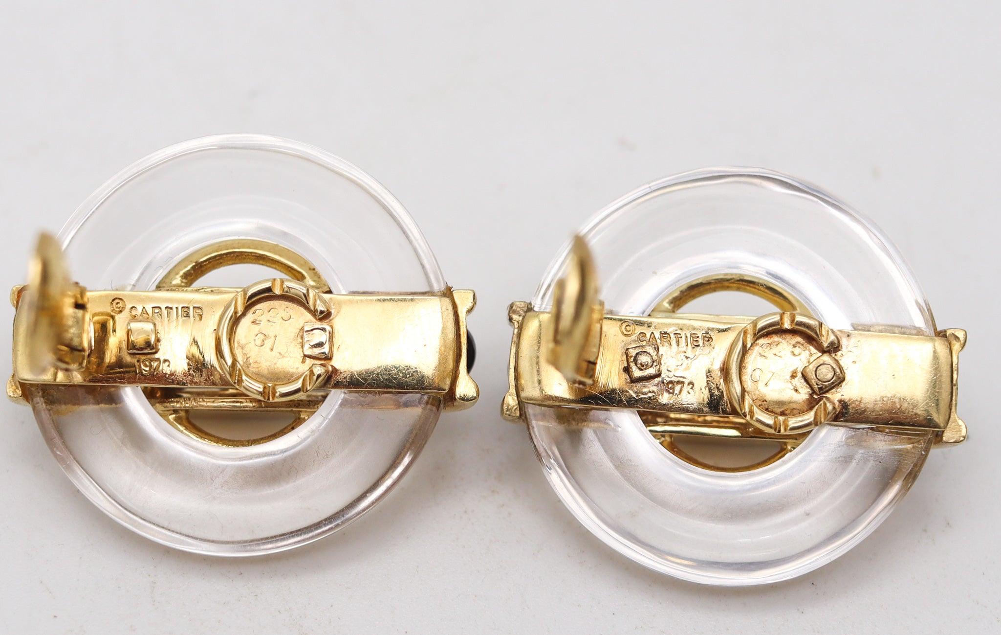 CARTIER 1973 Pendientes Aldo Cipullo de oro amarillo de 18 quilates con cristal de roca y ónice en Excelente estado para la venta en Miami, FL