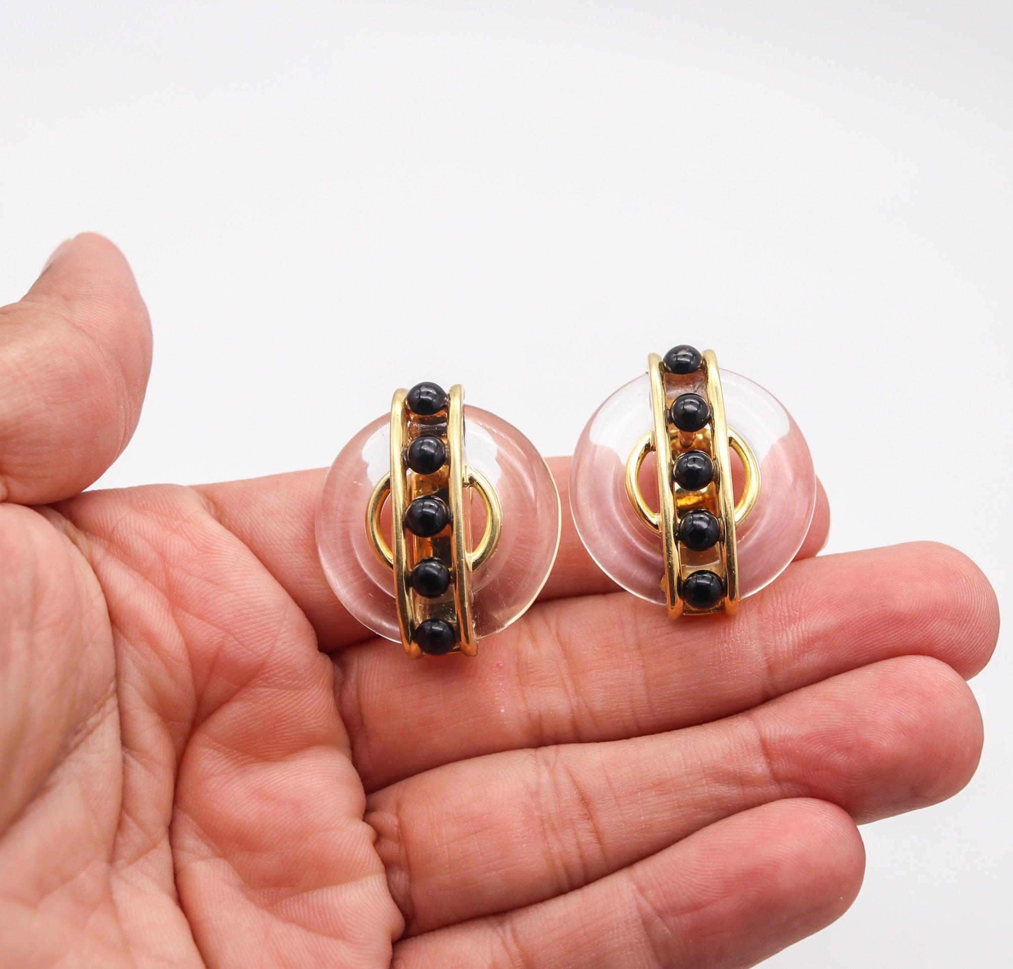 De las mujeres CARTIER 1973 Pendientes Aldo Cipullo de oro amarillo de 18 quilates con cristal de roca y ónice en venta