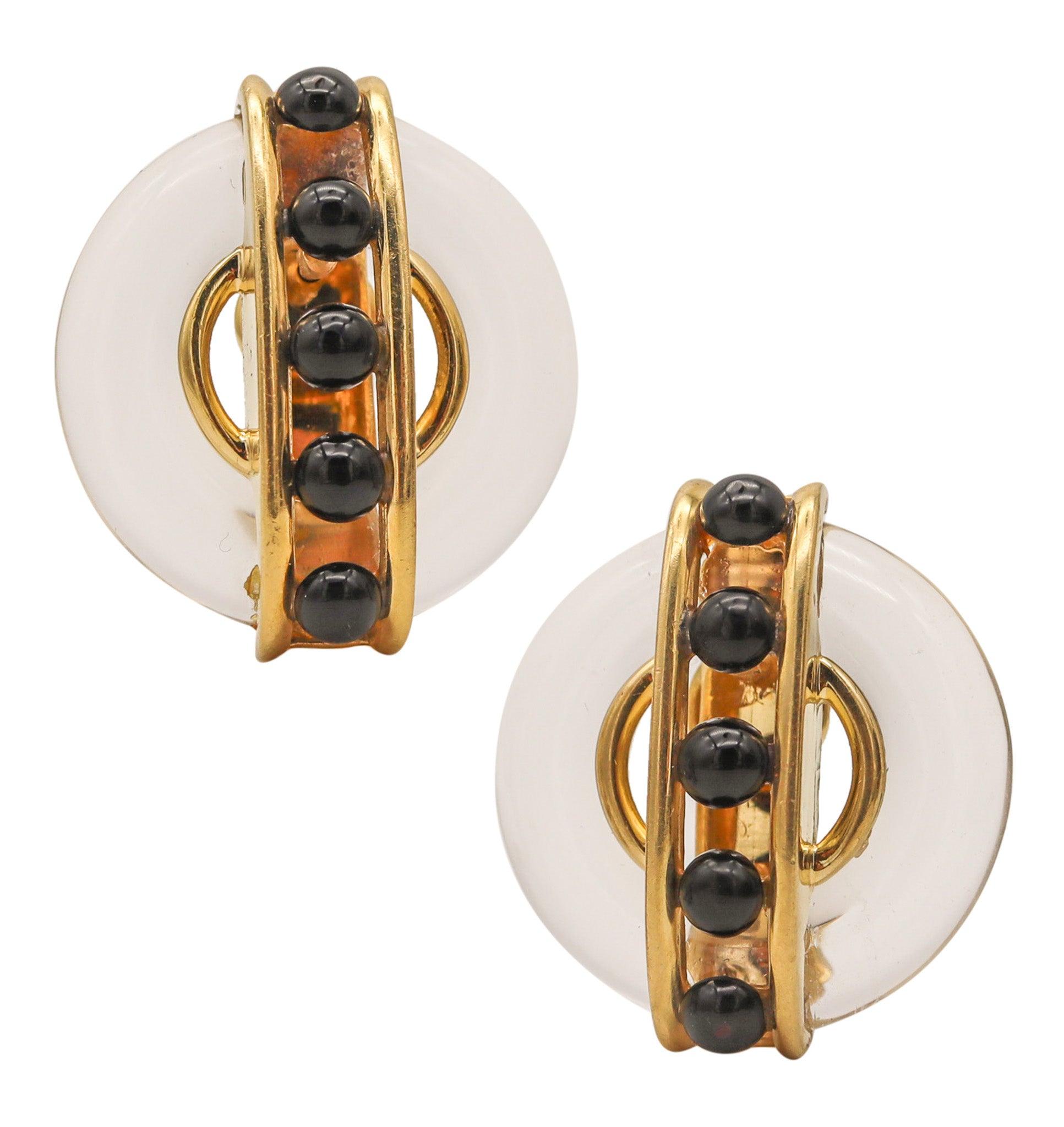 CARTIER 1973 Pendientes Aldo Cipullo de oro amarillo de 18 quilates con cristal de roca y ónice en venta