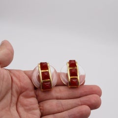 CARTIER 1973 By Aldo Cipullo Clips Earrings 18Kt Gold Rock Crystal & Carnelians