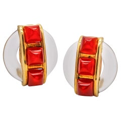 CARTIER 1973 By Aldo Cipullo Pendientes Clips Oro 18Kt Cristal de Roca y Cornalinas