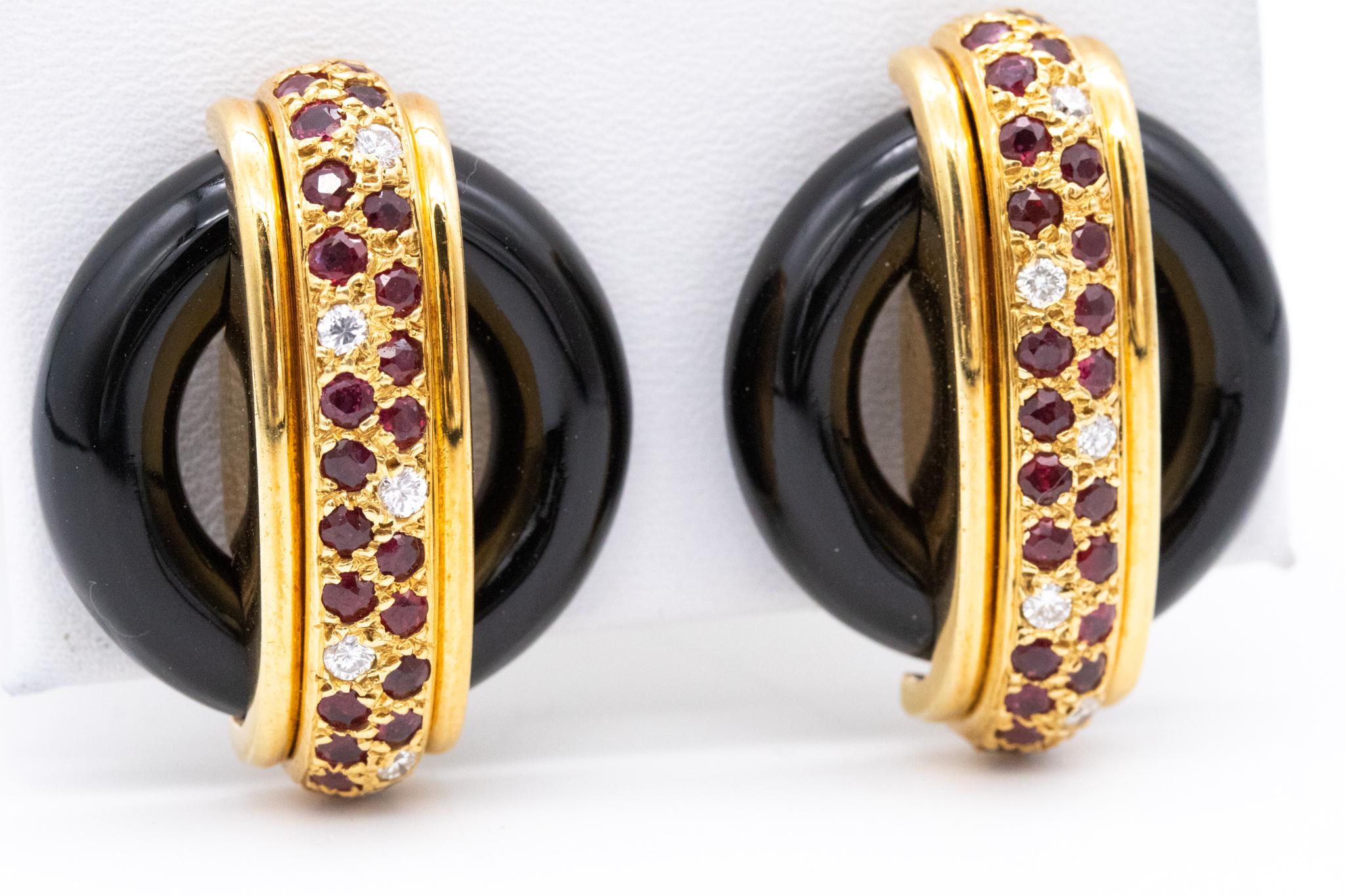 Cartier 1974 Aldo Cipullo Clip Earrings 18Kt Gold with 2.95 Ctw Diamonds Rubies 2