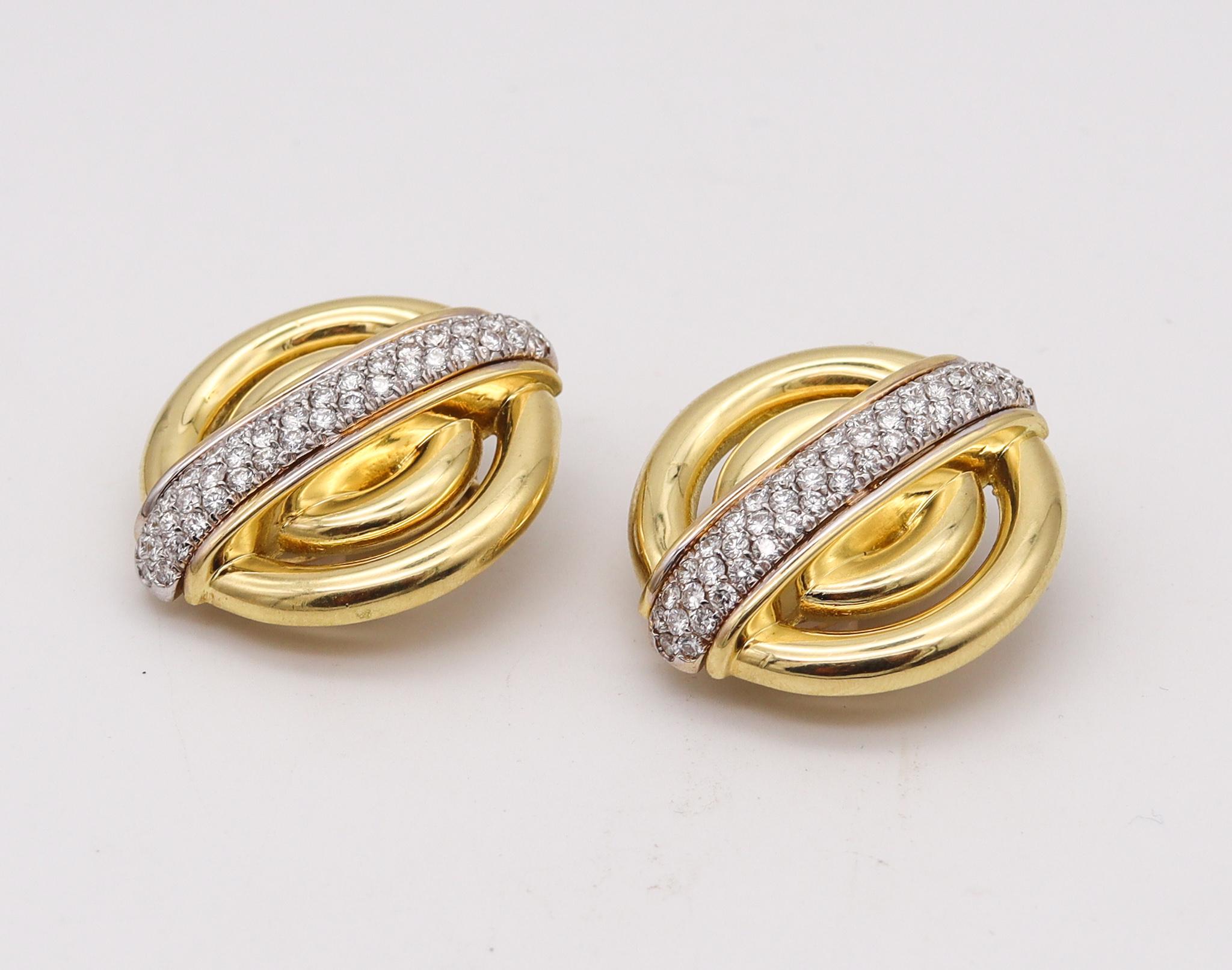 Modernist Cartier 1974 Aldo Cipullo Clip Earrings 18Kt Gold with 4.96 Ctw in Diamonds