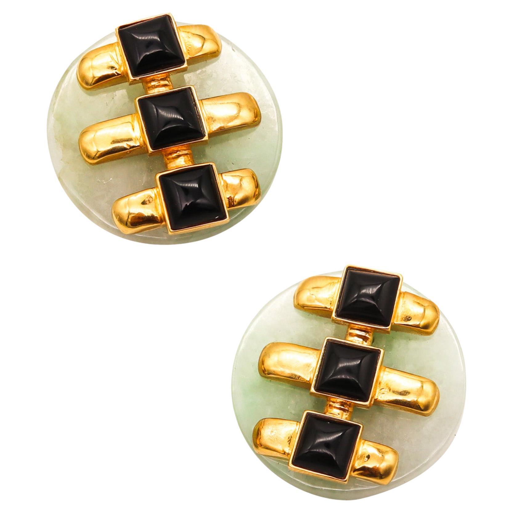 Cartier 1974 Aldo Cipullo Earrings In 18Kt Yellow Gold With Green & Black Jade For Sale